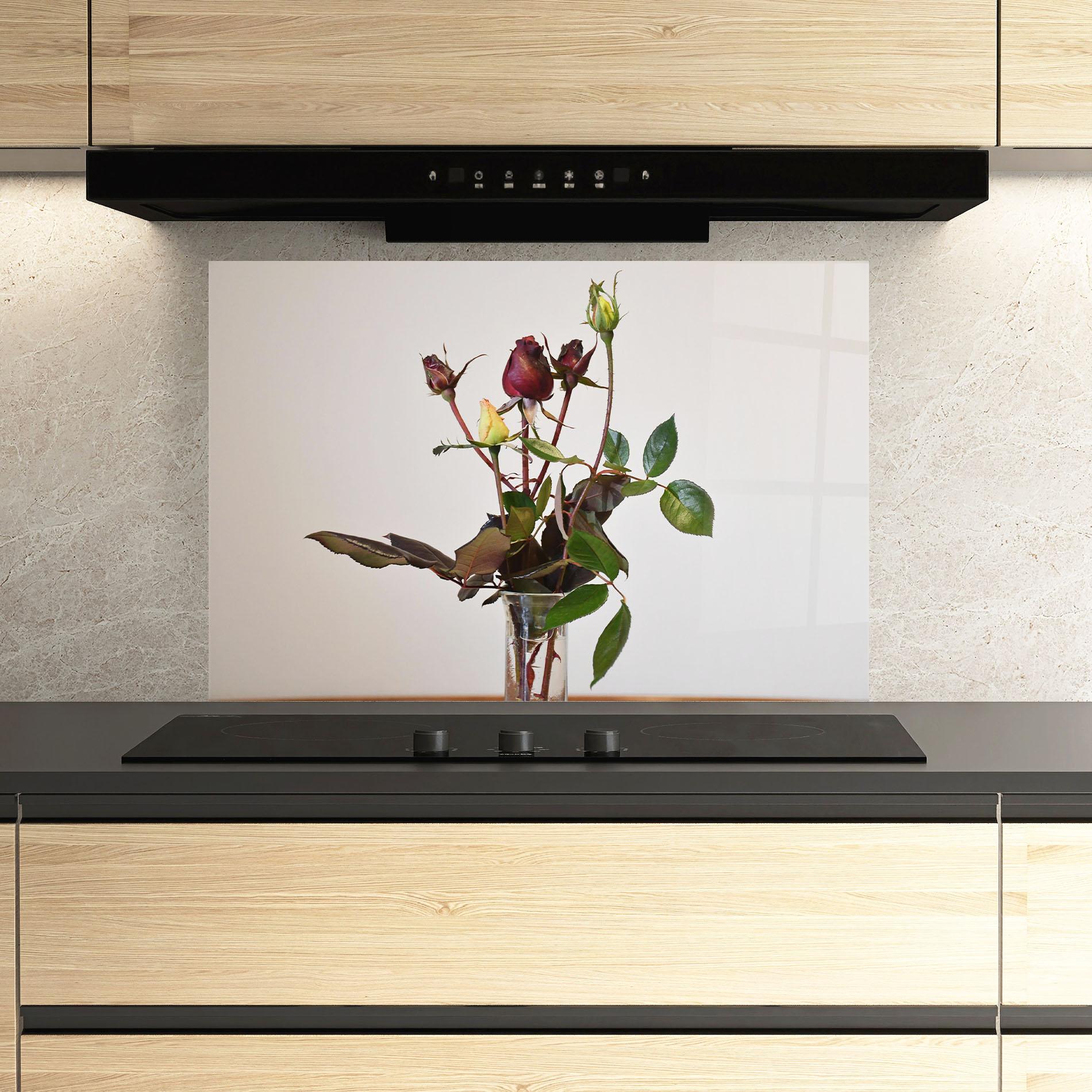 Küchenrückwand Glas Roses Vase mockup 3