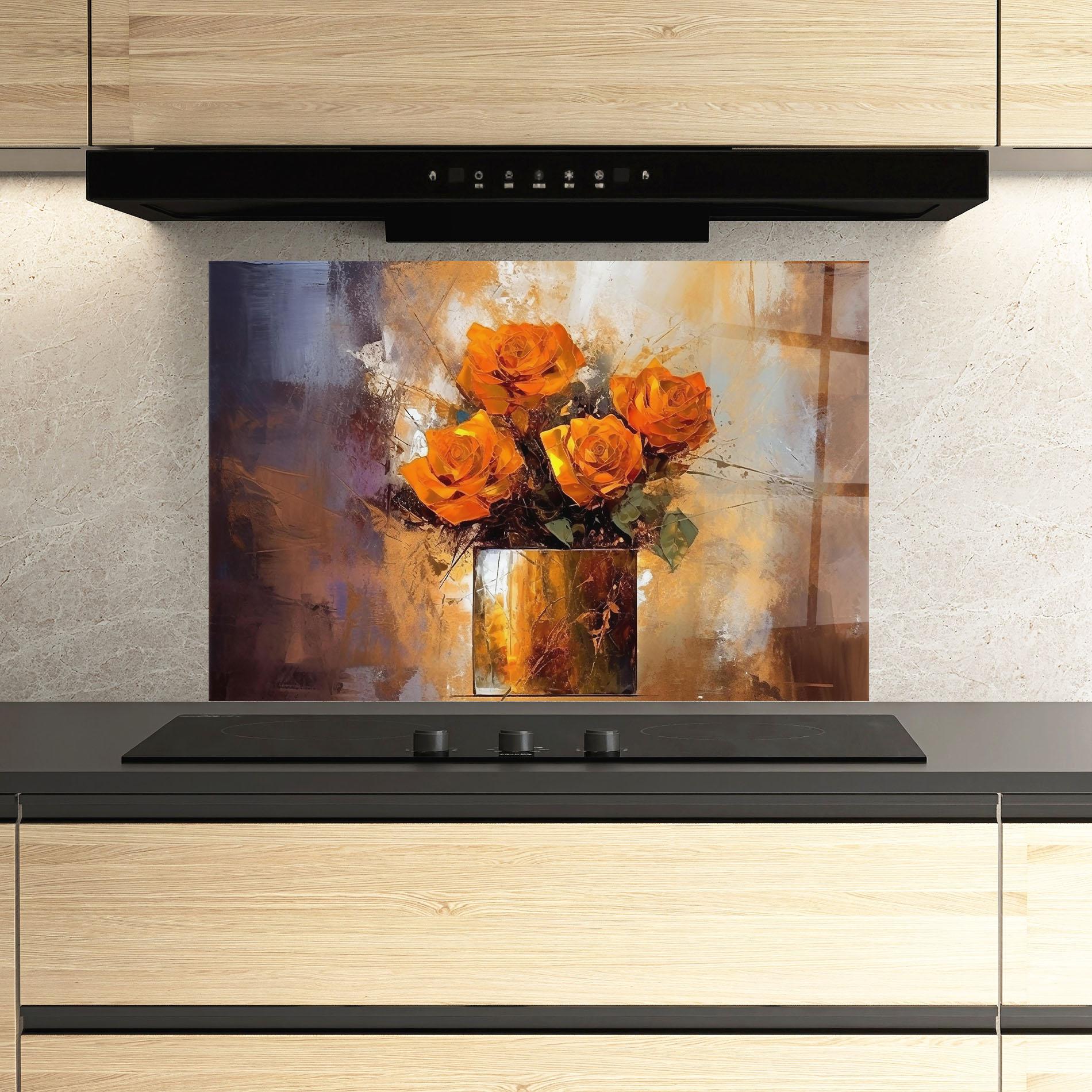 Küchenrückwand Glas Vase Orange Rose mockup 3