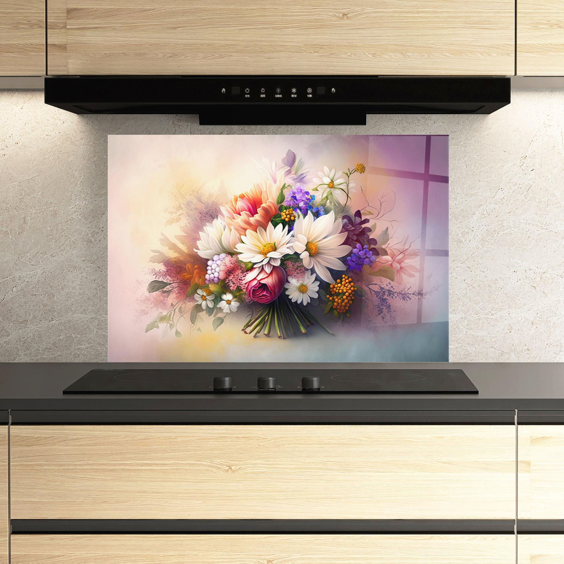 Küchenrückwand Glas Vecteezy_ai Generated Bouquet Of Fresh Spring Flowers On Light_23373362_865 mockup 3