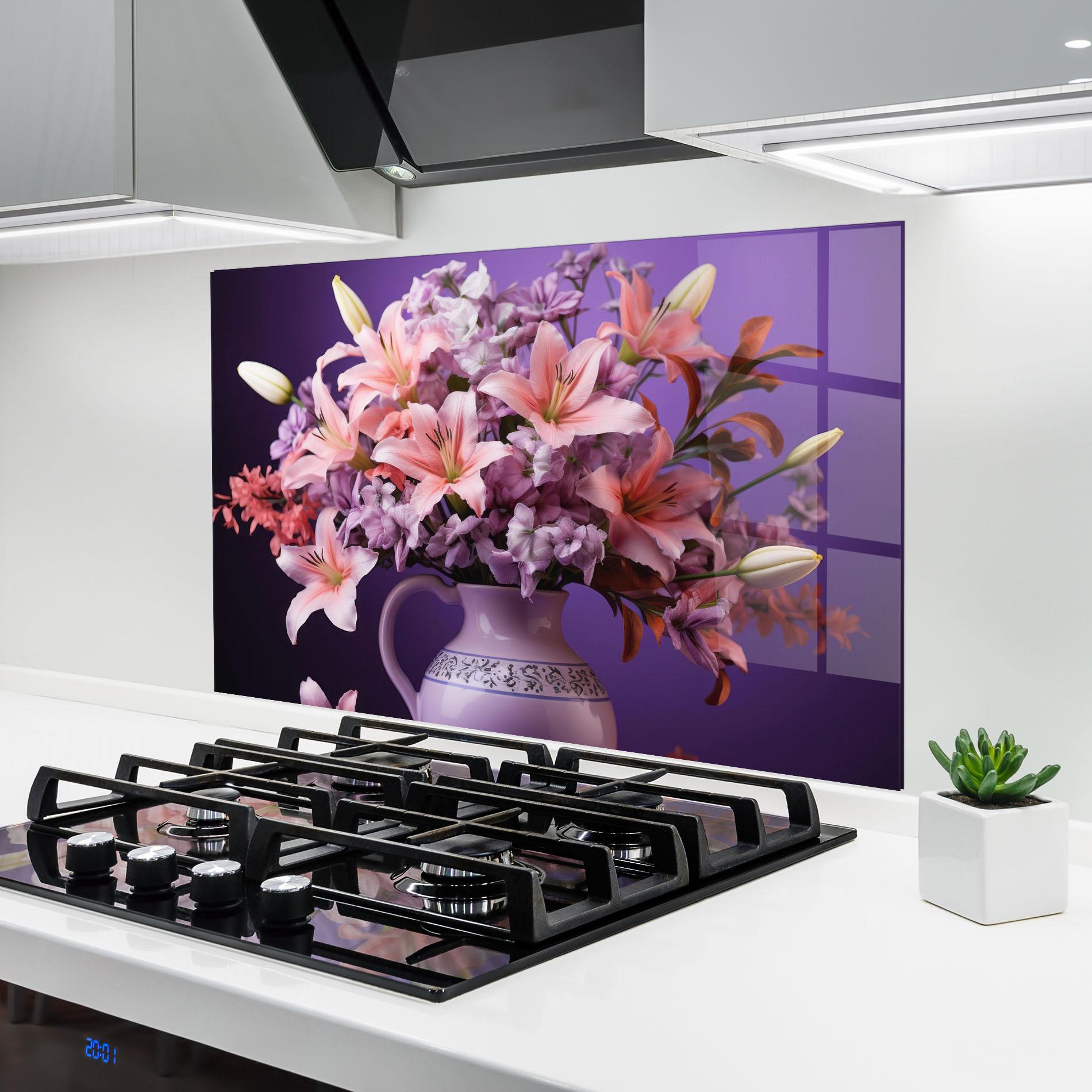 Küchenrückwand Glas Cute Purple Vase mockup 6