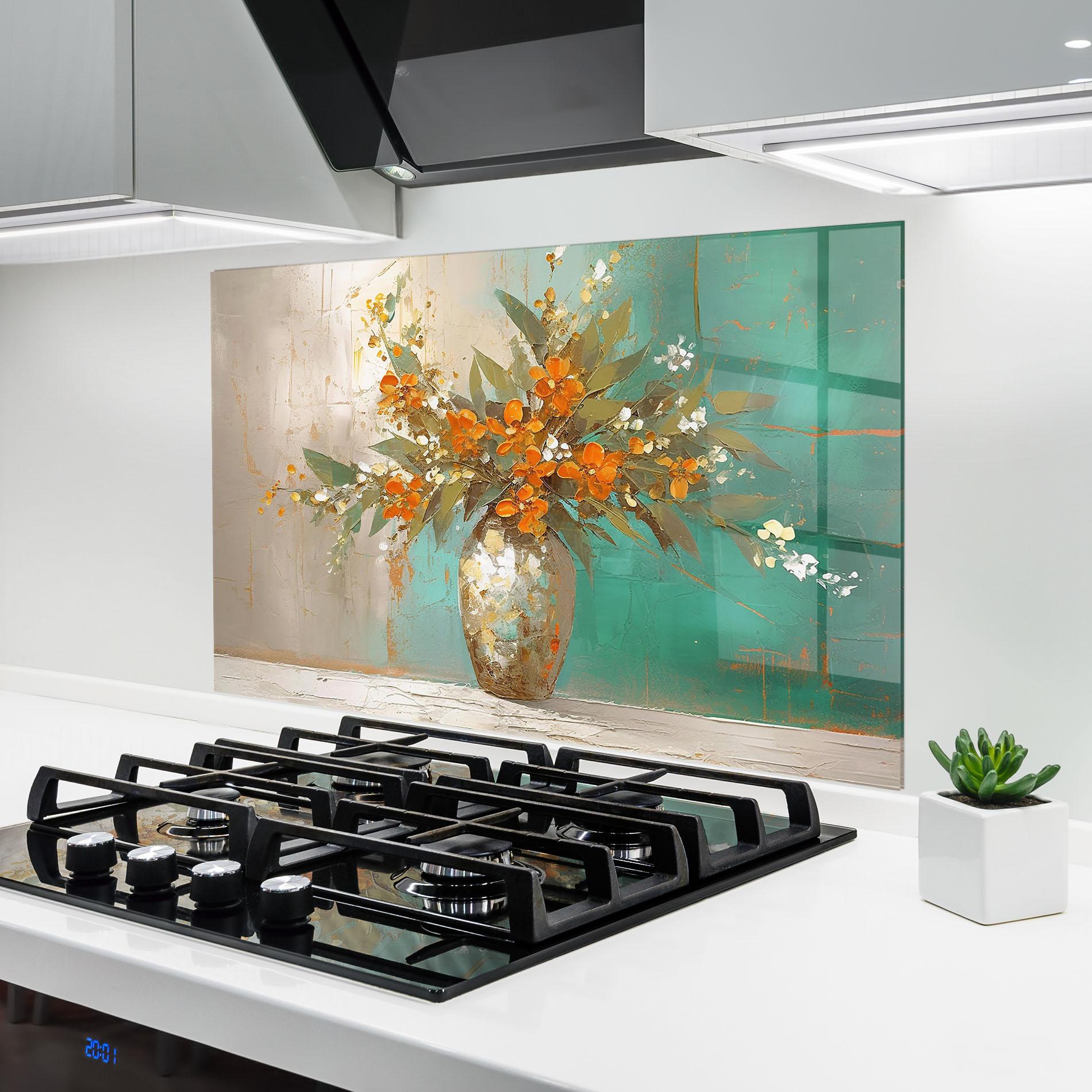 Küchenrückwand Glas Grey Vase Orange mockup 6