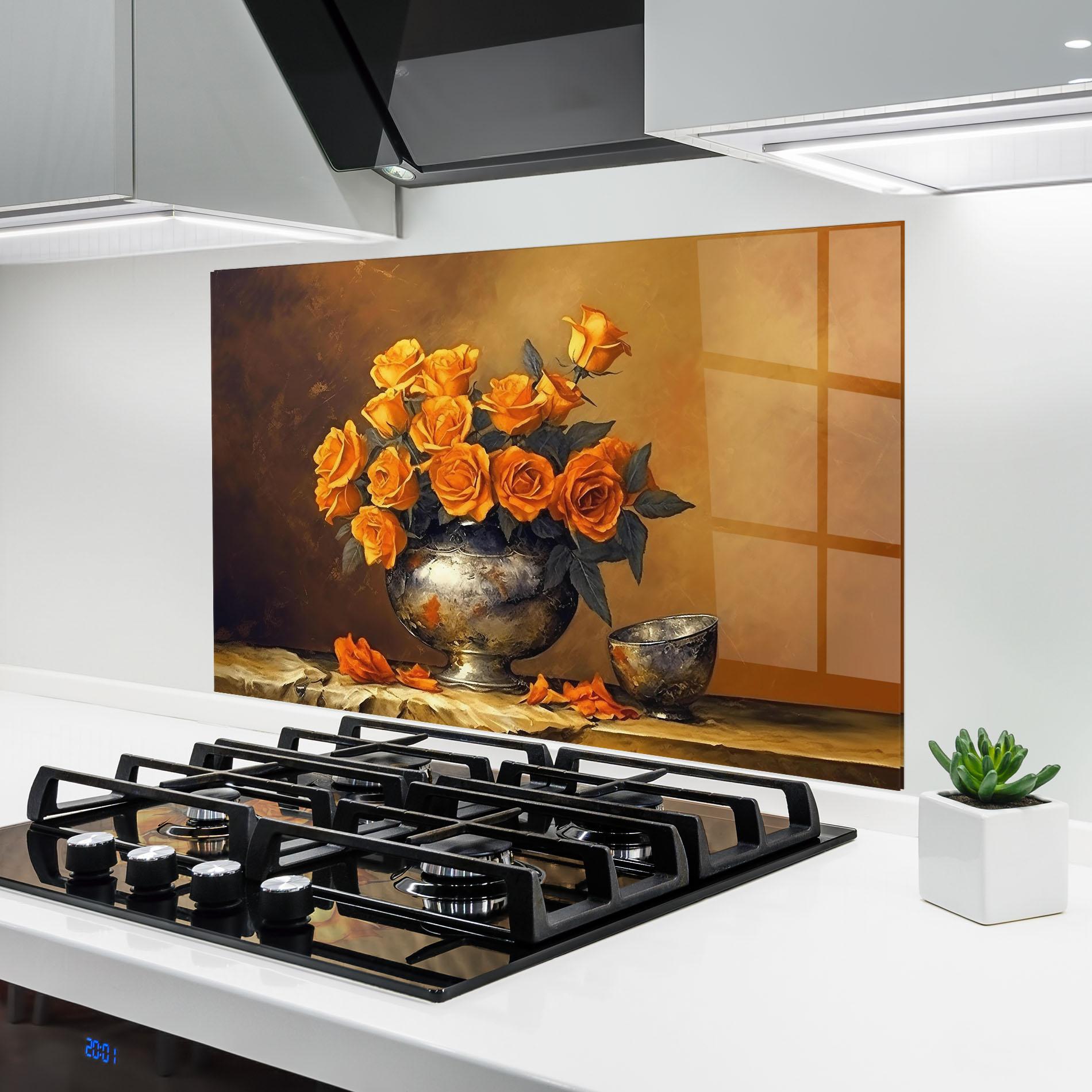 Küchenrückwand Glas Orange Rose Vase mockup 6