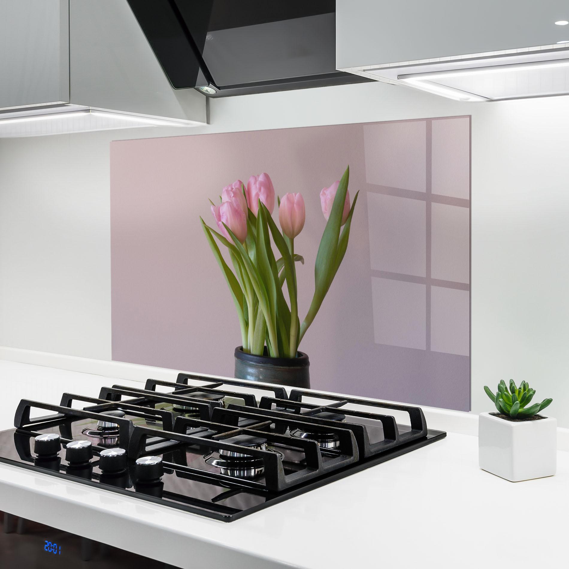 Küchenrückwand Glas Pink Tulips Vase mockup 6
