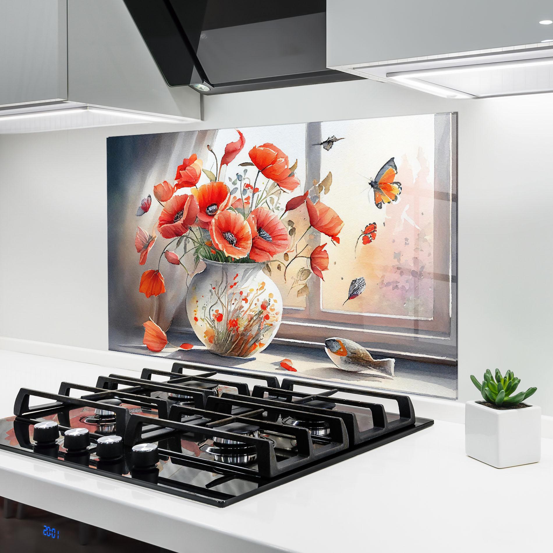 Küchenrückwand Glas Poppies Vase mockup 6
