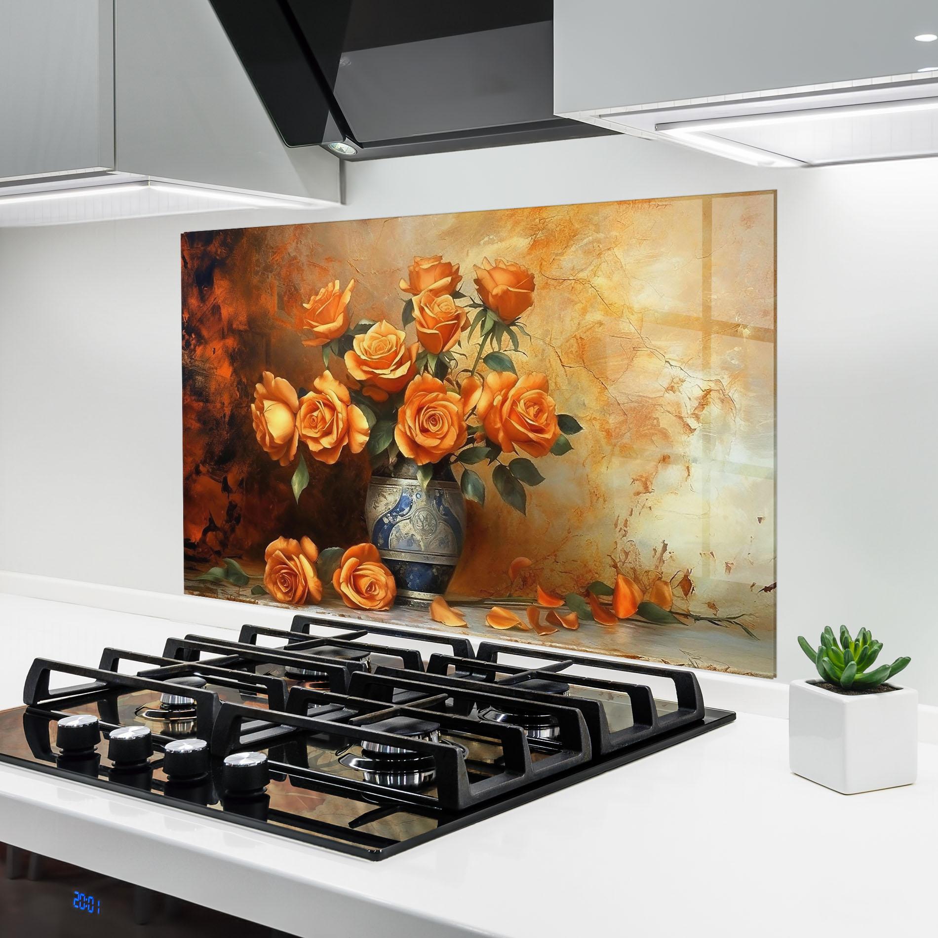Küchenrückwand Glas Pretty Orange Rose Vase mockup 6