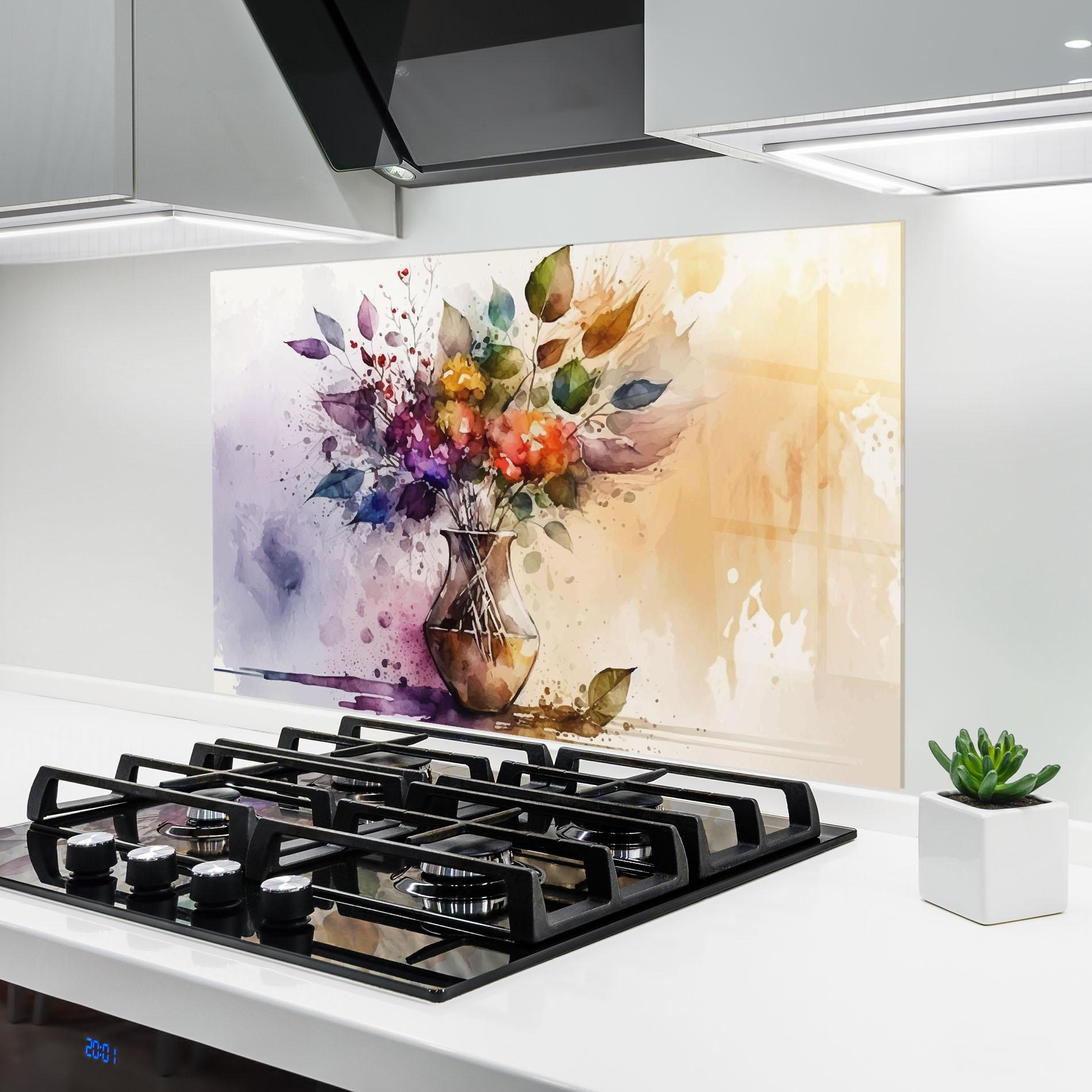 Küchenrückwand Glas Purple Orange Vase mockup 6