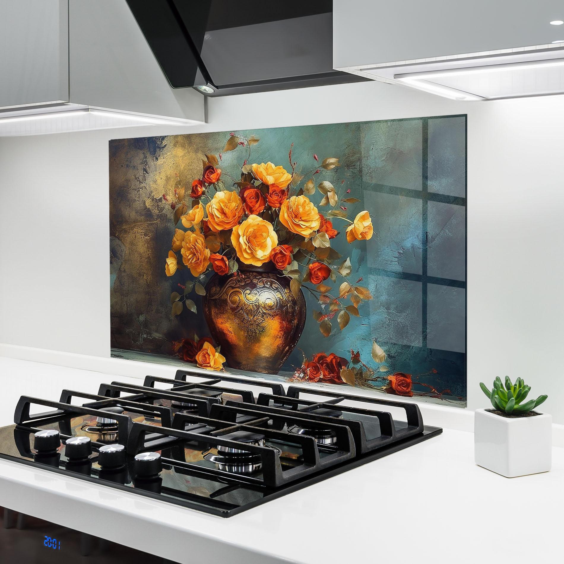 Küchenrückwand Glas Red Orange Flower Vase mockup 6