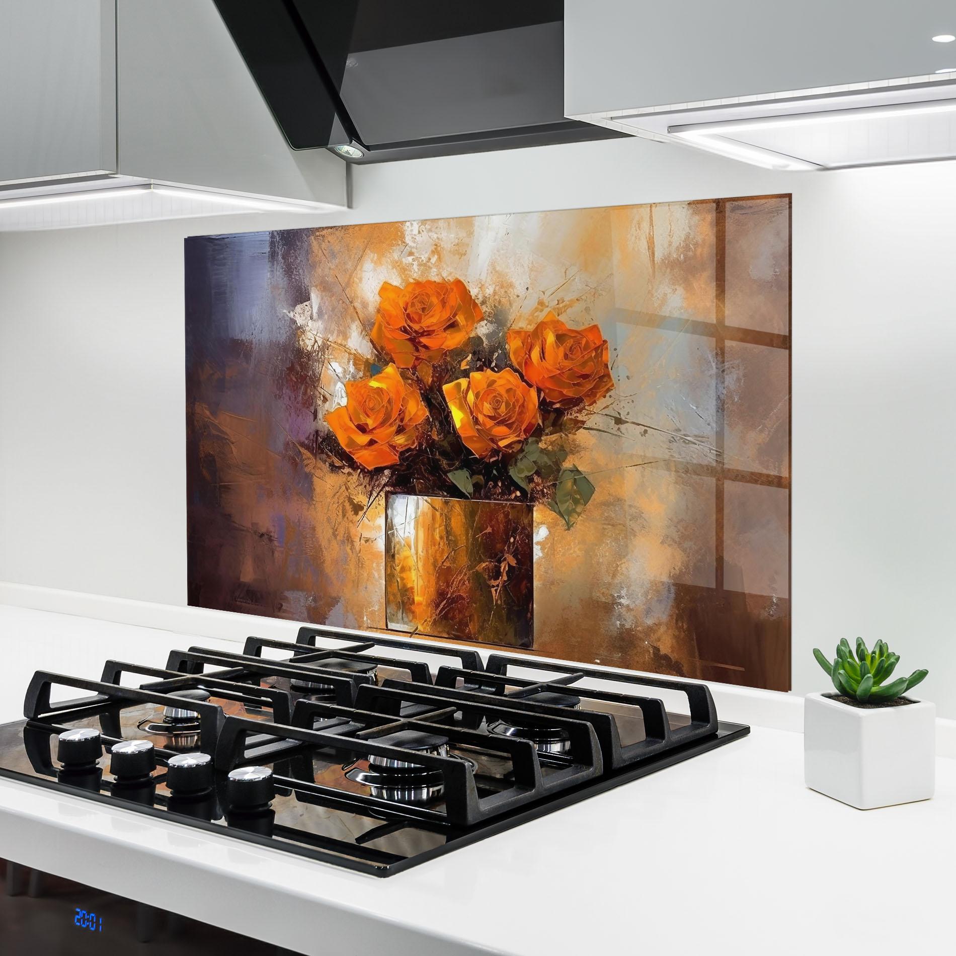 Küchenrückwand Glas Vase Orange Rose mockup 6
