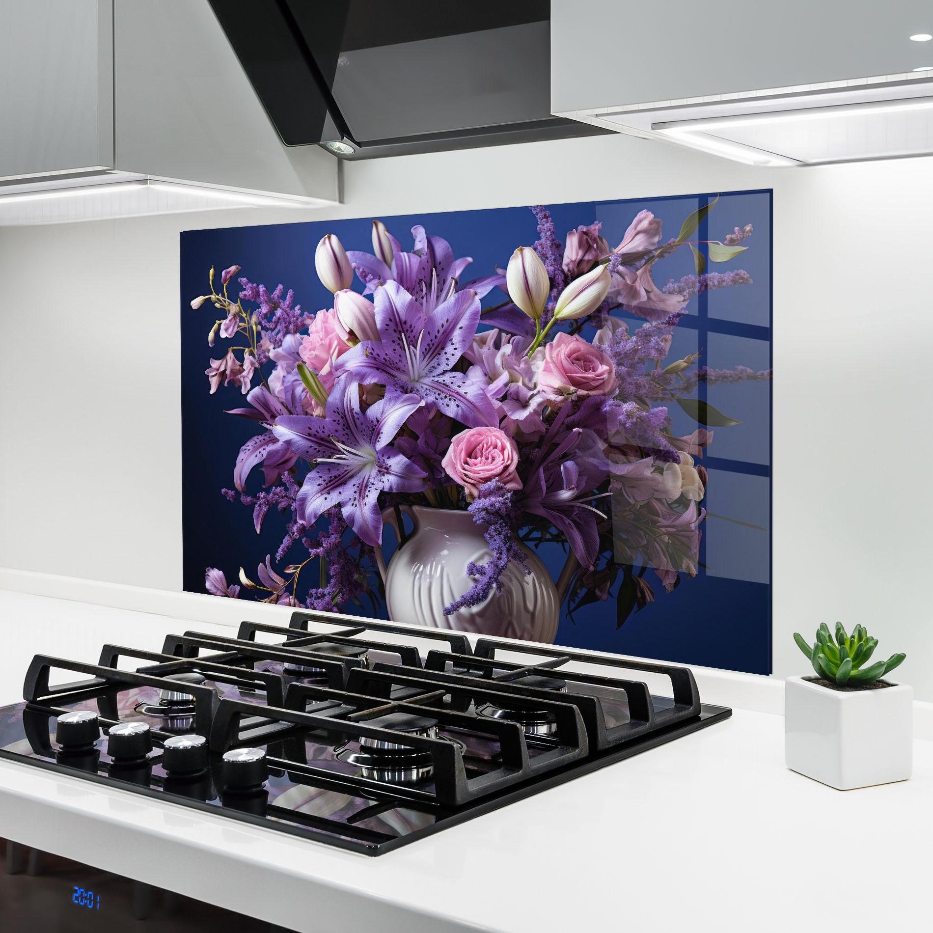 Küchenrückwand Glas Vase Purple Flower mockup 6