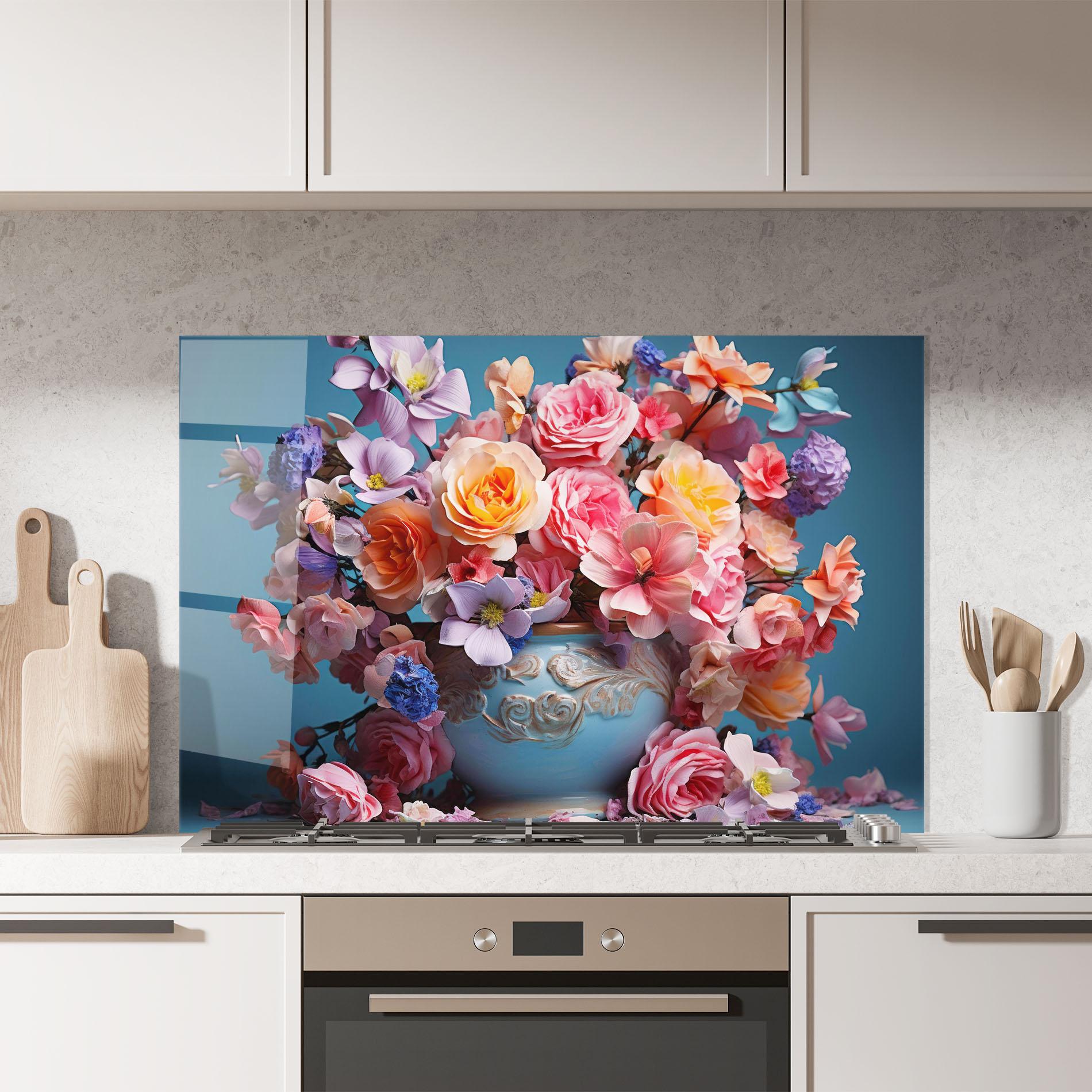 Küchenrückwand Glas Blue Vase Flowers mockup 7
