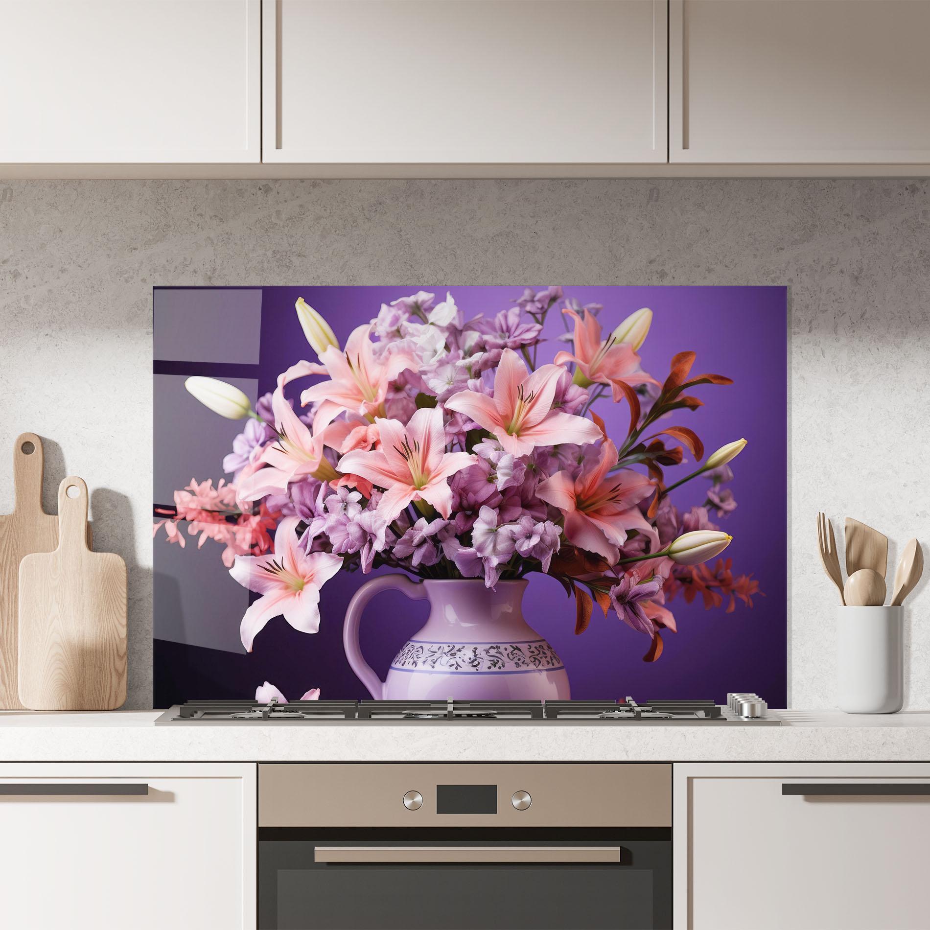 Küchenrückwand Glas Cute Purple Vase mockup 7