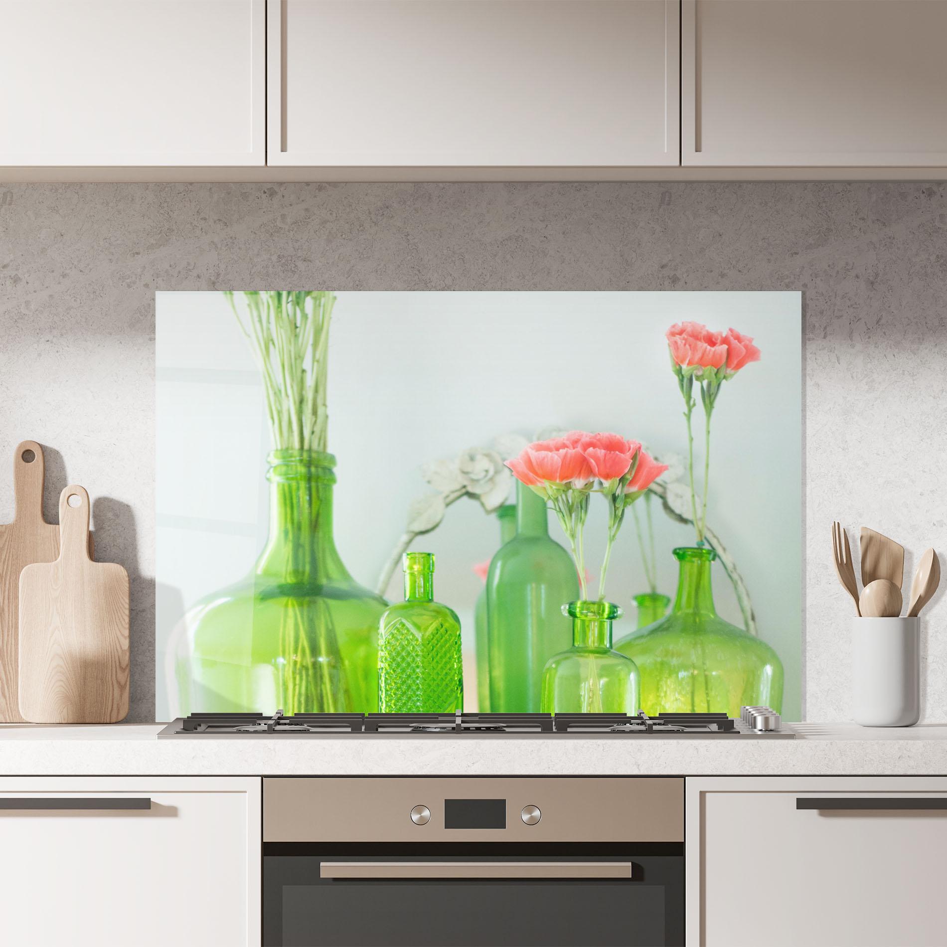 Küchenrückwand Glas Green Vase Flowers mockup 7