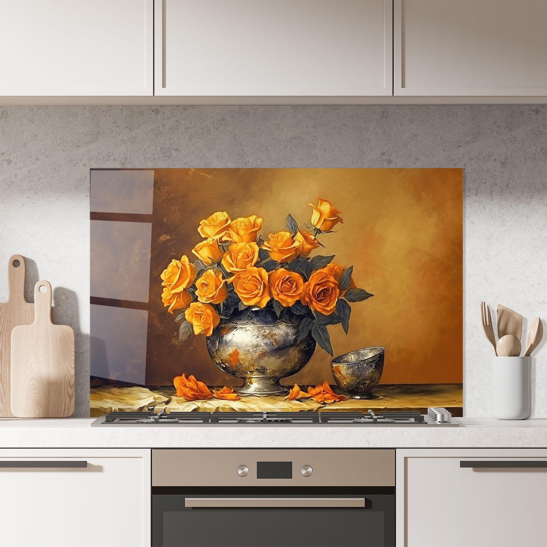 Küchenrückwand Glas Orange Rose Vase mockup 7