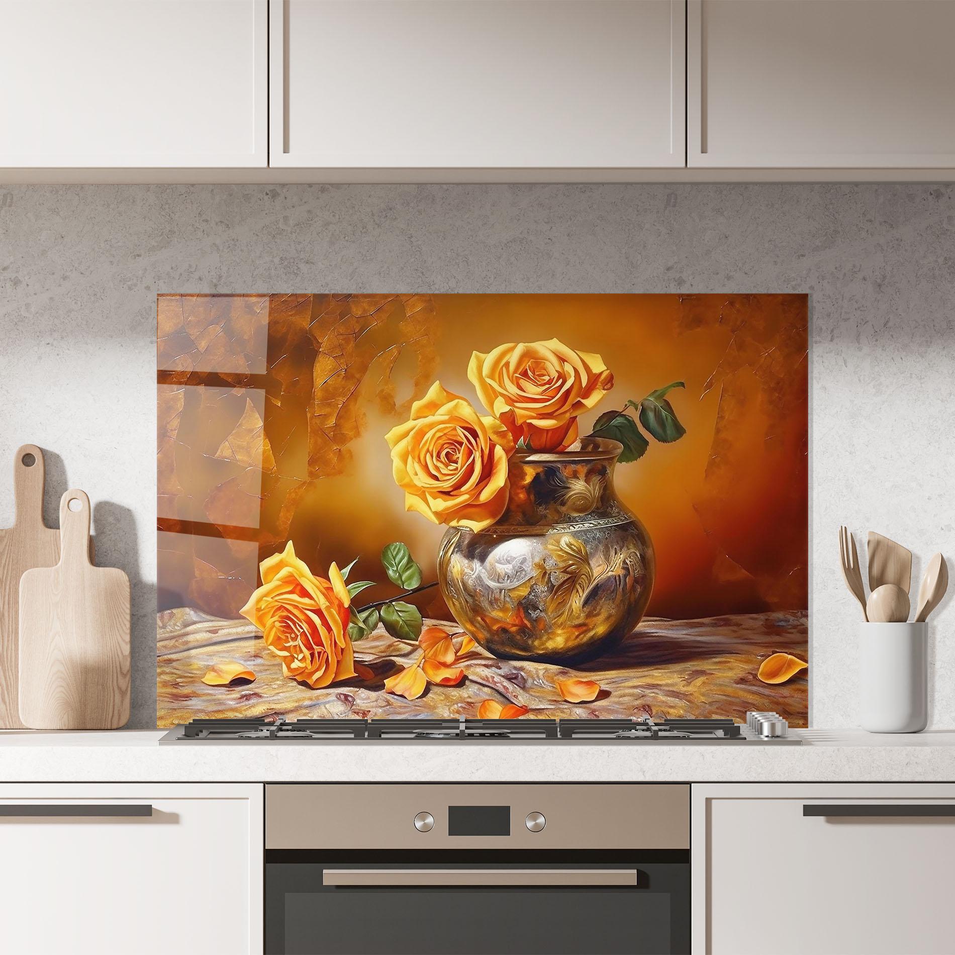 Küchenrückwand Glas Orange Roses Vase mockup 7