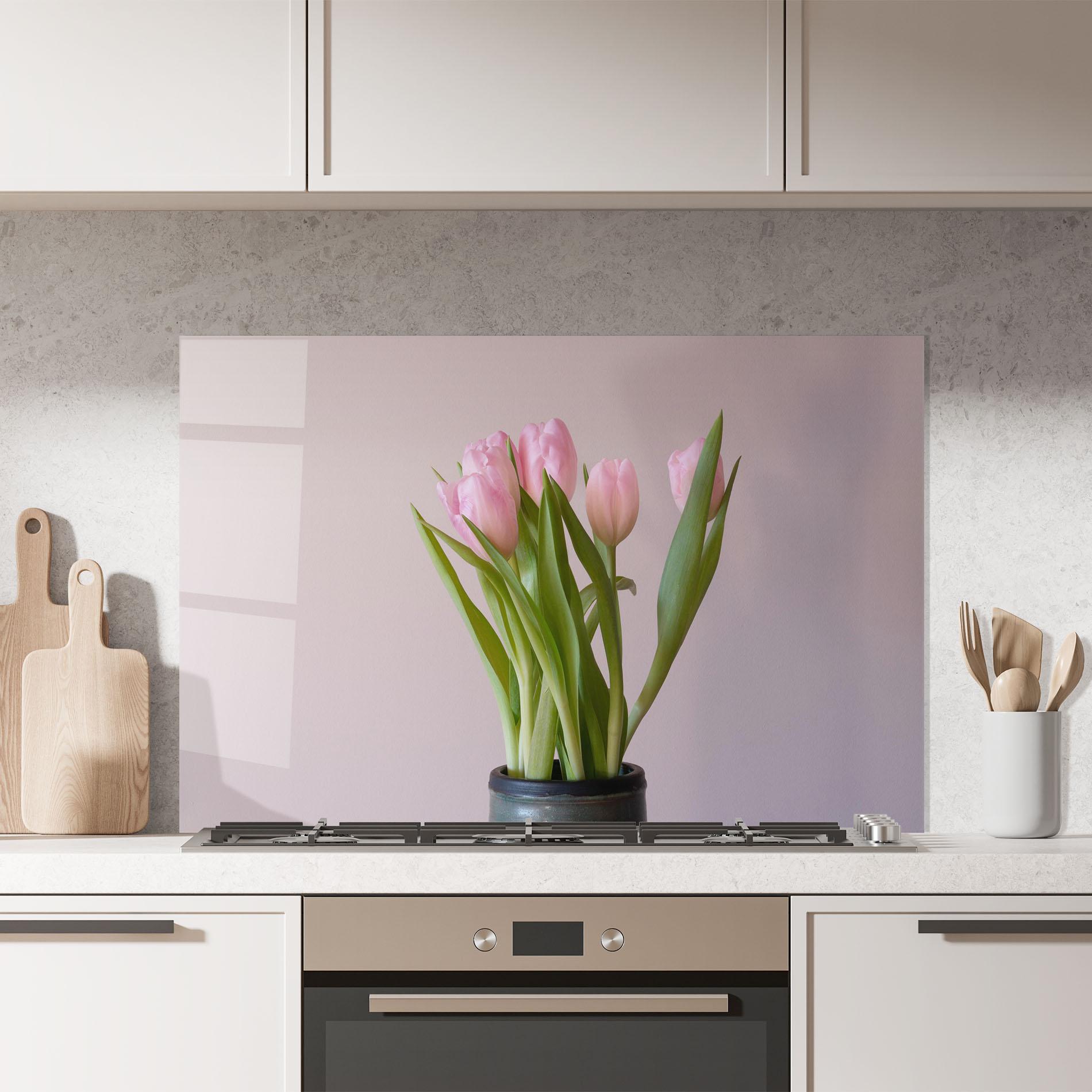 Küchenrückwand Glas Pink Tulips Vase mockup 7