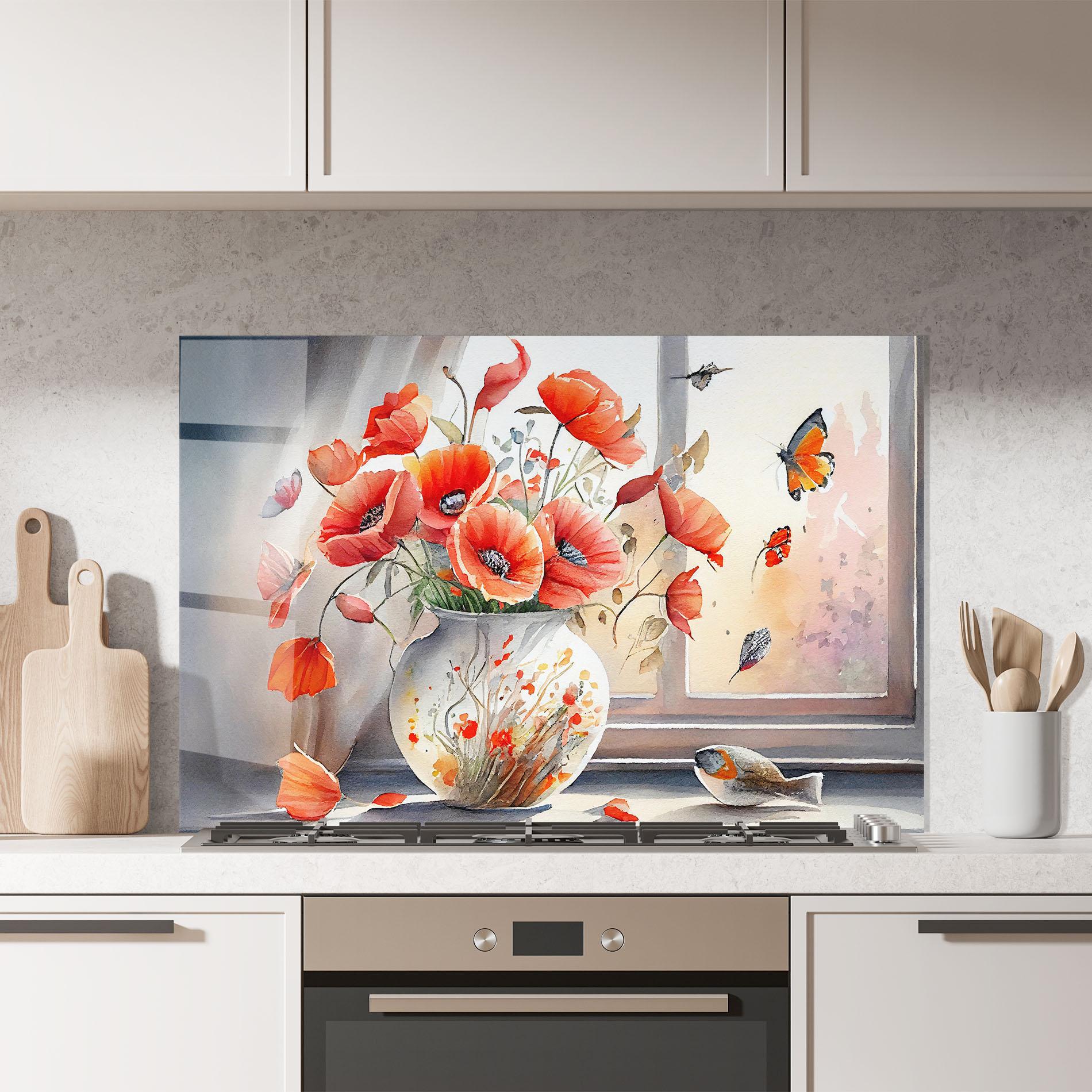 Küchenrückwand Glas Poppies Vase mockup 7