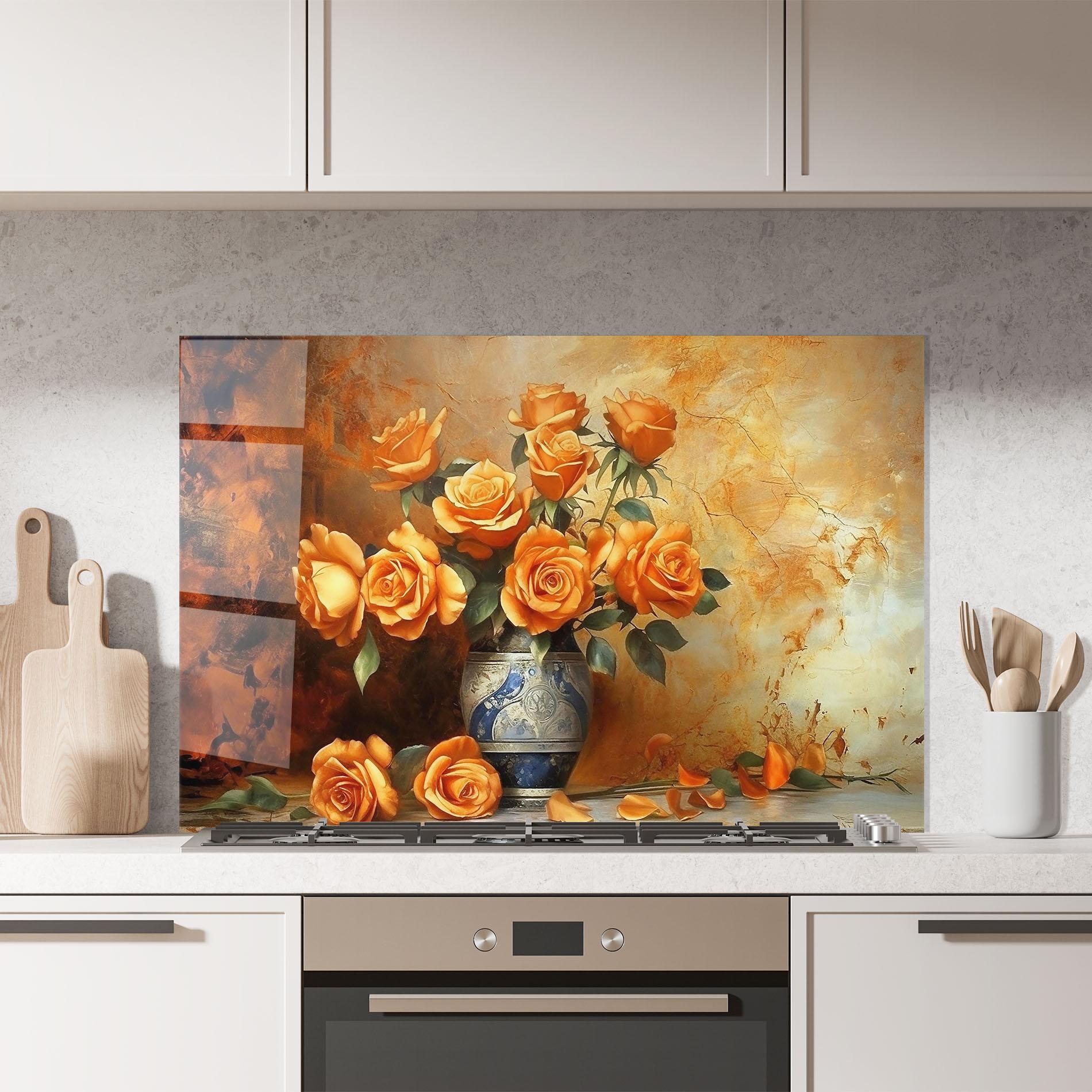 Küchenrückwand Glas Pretty Orange Rose Vase mockup 7