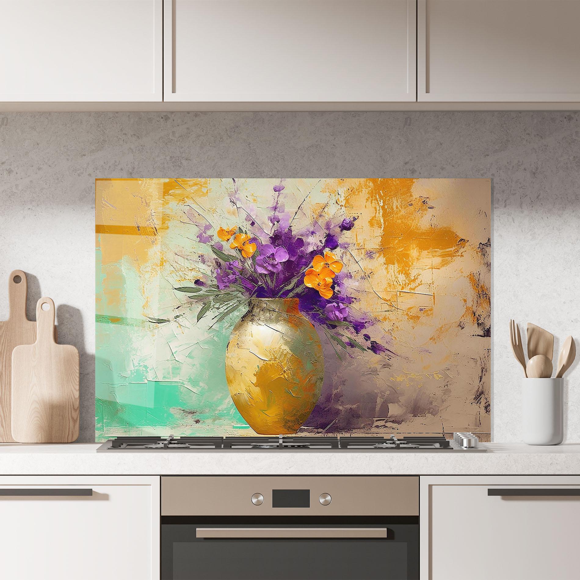 Küchenrückwand Glas Purple Orange Plant Vase mockup 7