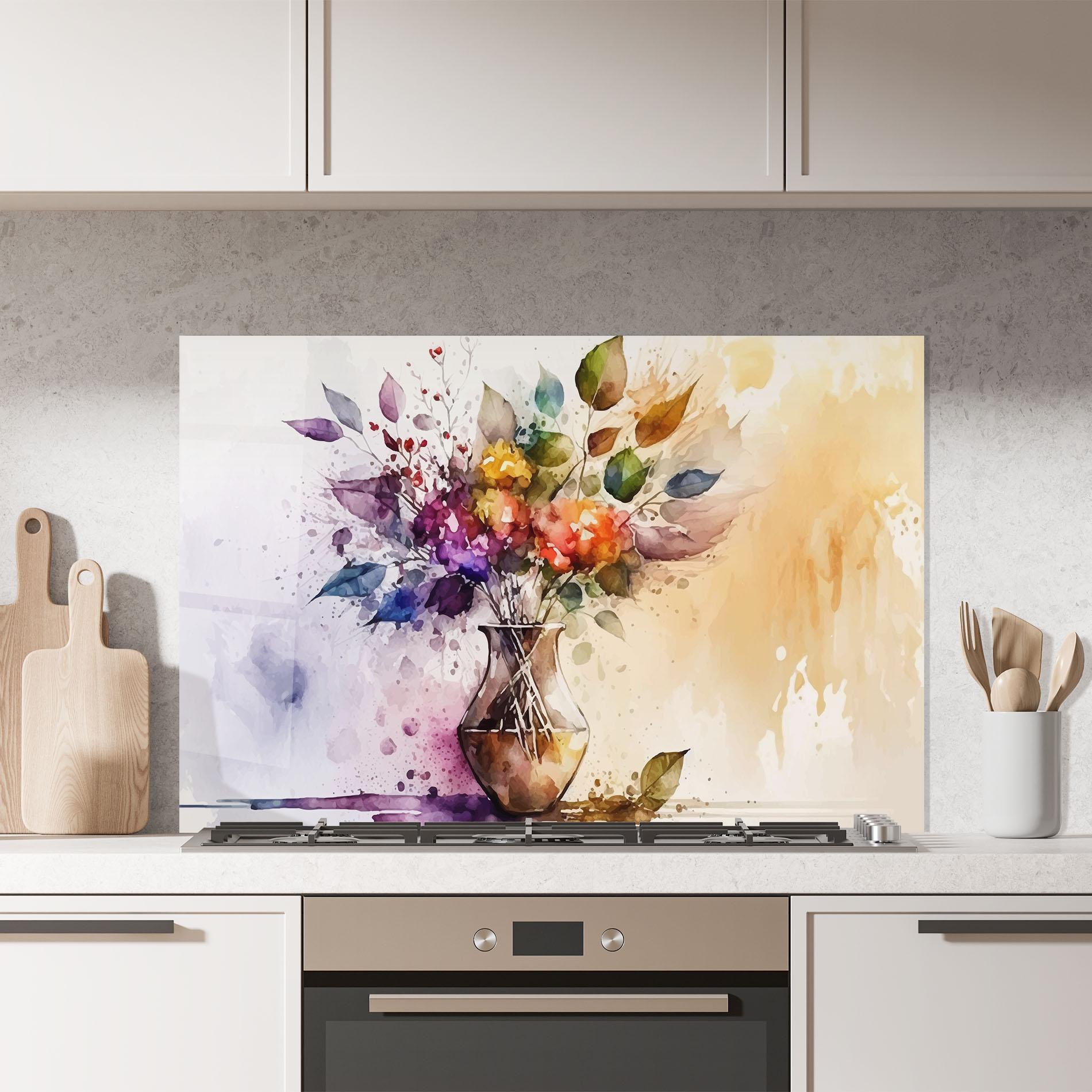 Küchenrückwand Glas Purple Orange Vase mockup 7