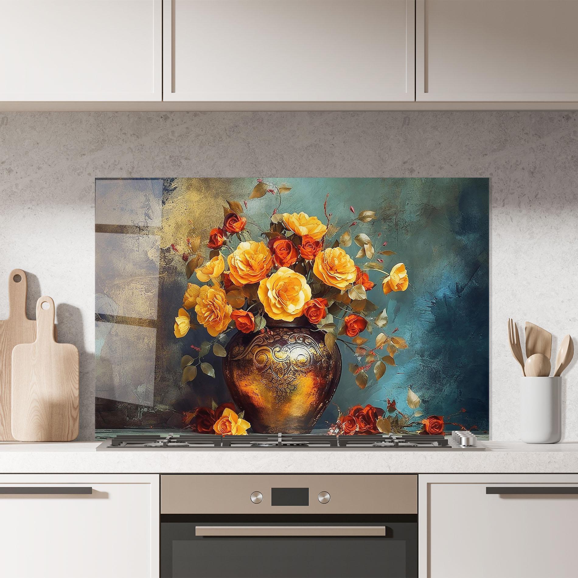 Küchenrückwand Glas Red Orange Flower Vase mockup 7