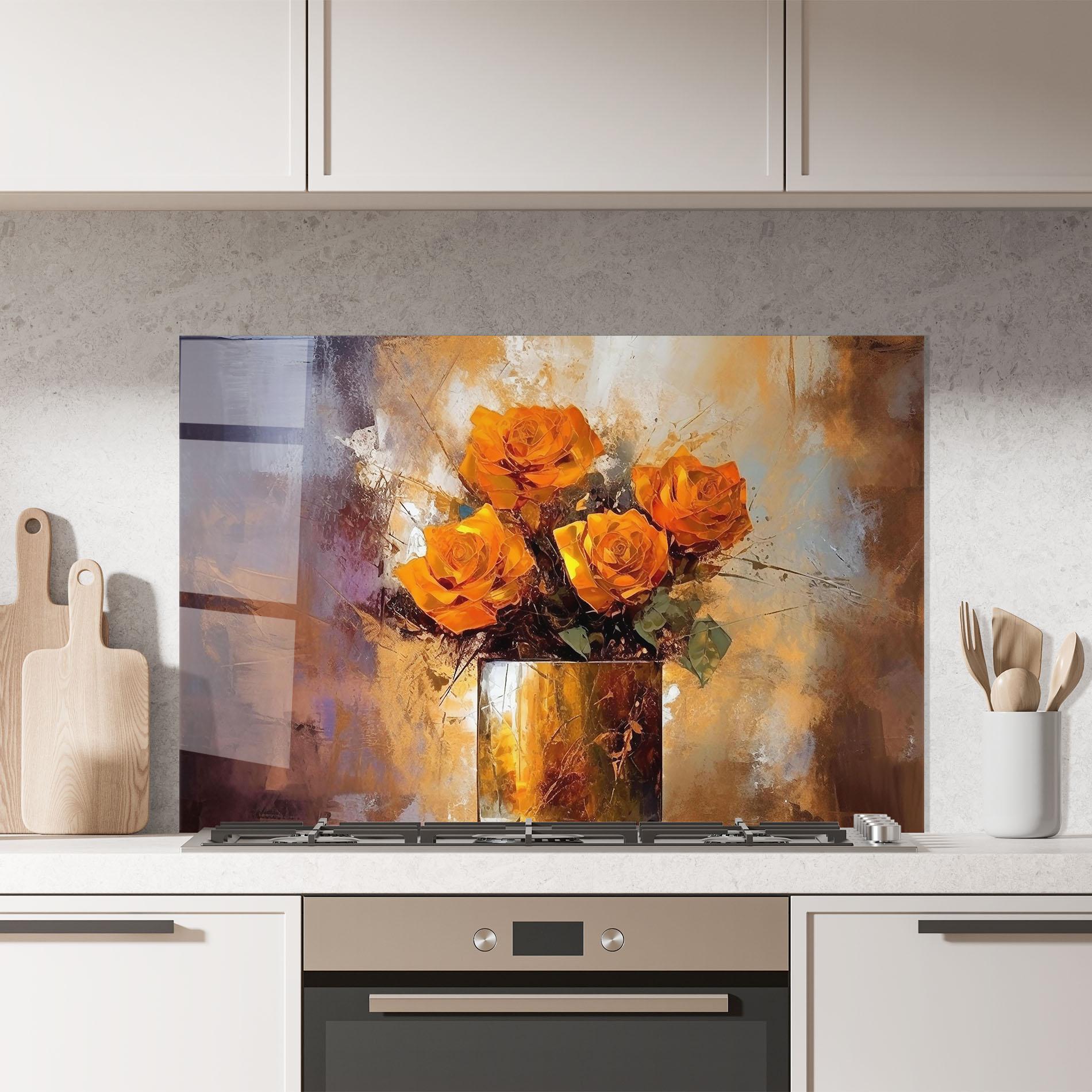 Küchenrückwand Glas Vase Orange Rose mockup 7