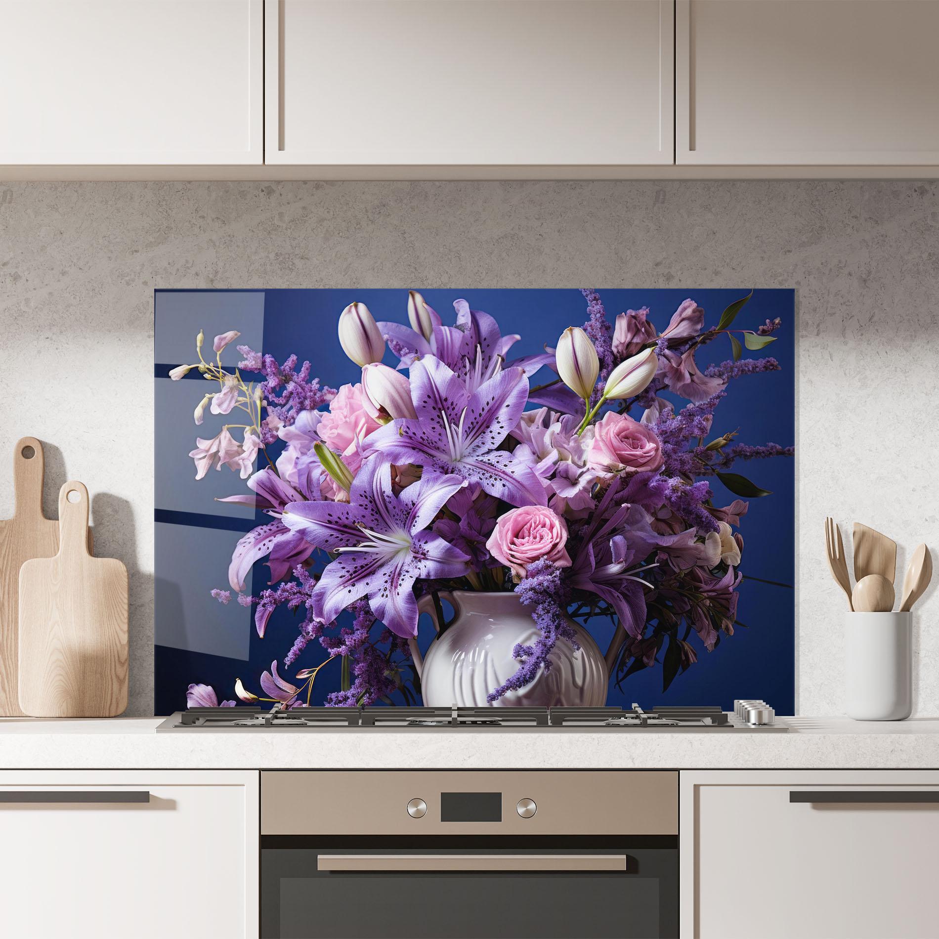 Küchenrückwand Glas Vase Purple Flower mockup 7