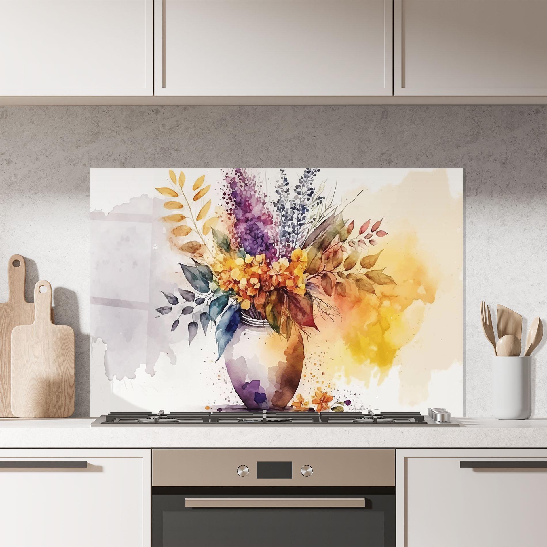 Küchenrückwand Glas Yellow Purple Vase mockup 7