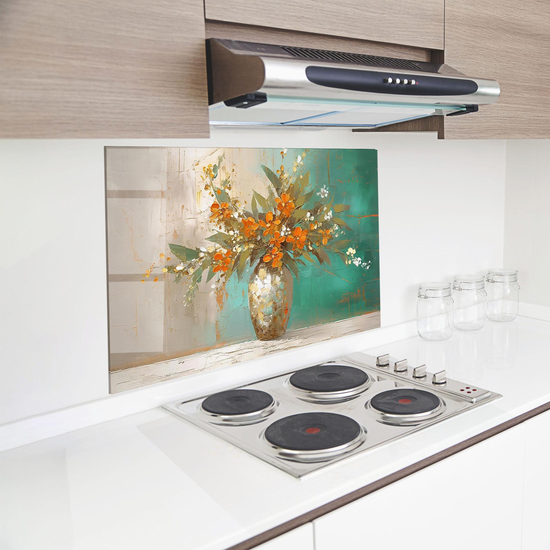 Küchenrückwand Glas Grey Vase Orange mockup 8