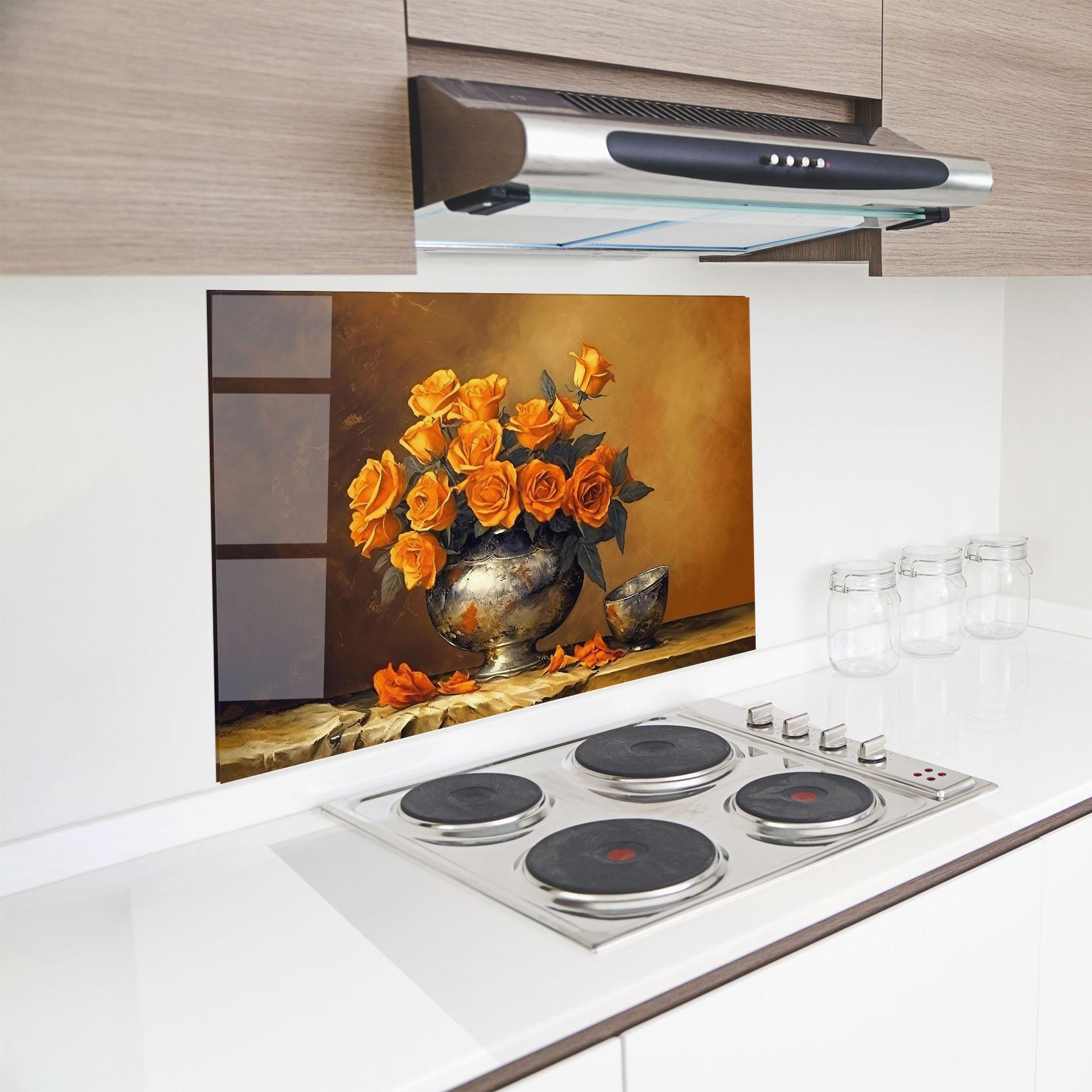 Küchenrückwand Glas Orange Rose Vase mockup 8