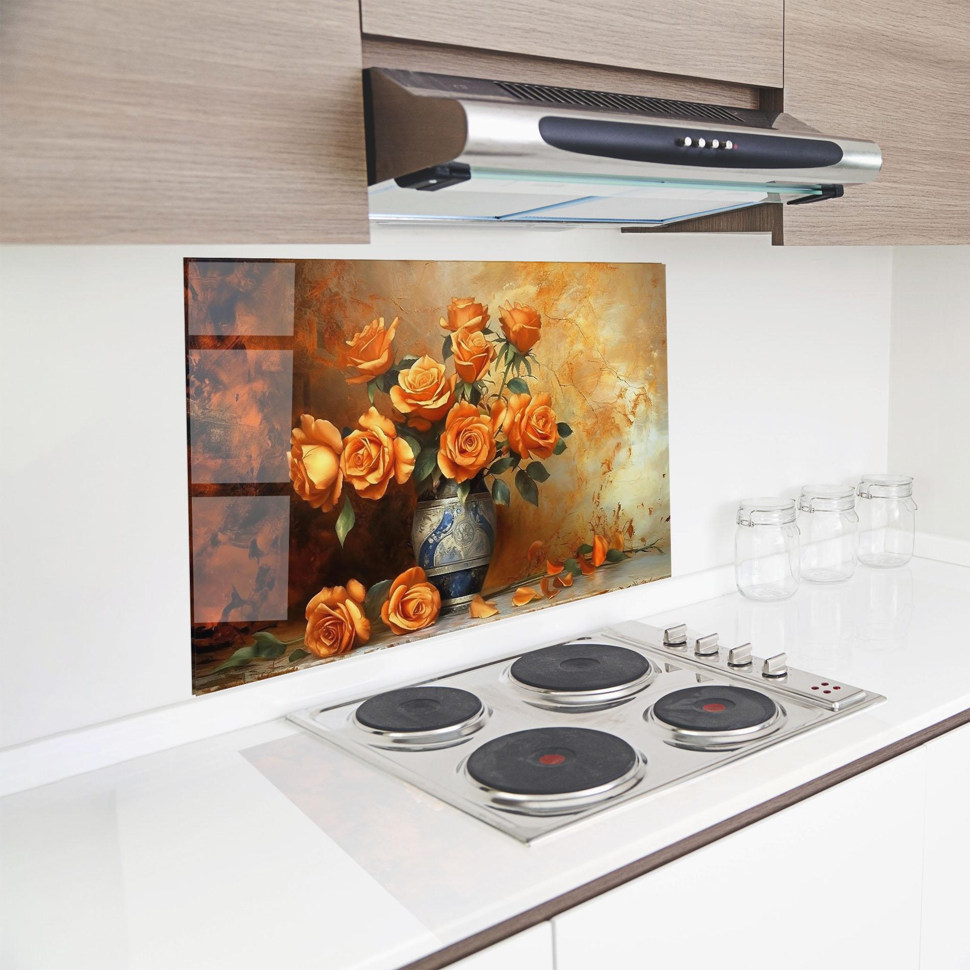 Küchenrückwand Glas Pretty Orange Rose Vase mockup 8