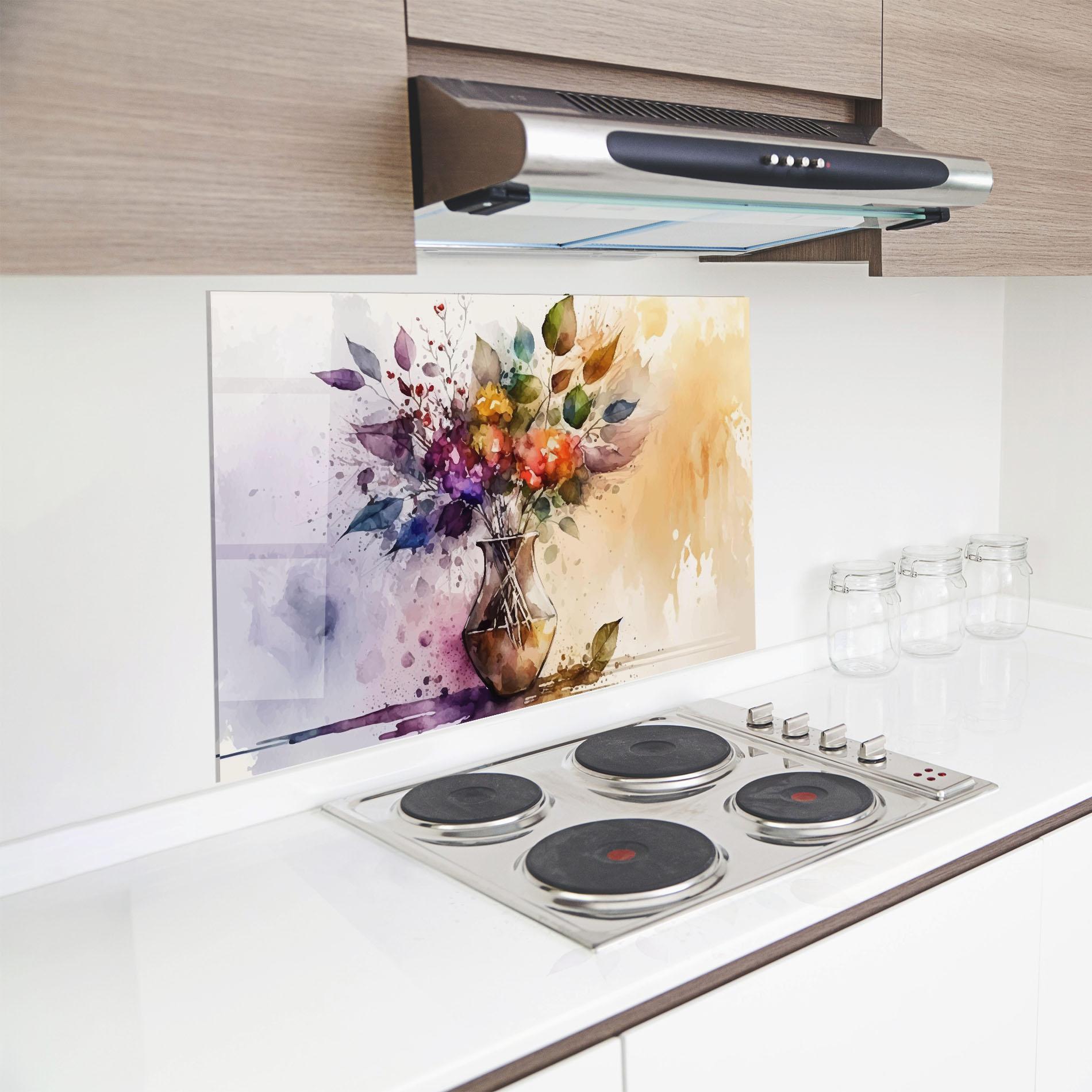 Küchenrückwand Glas Purple Orange Vase mockup 8