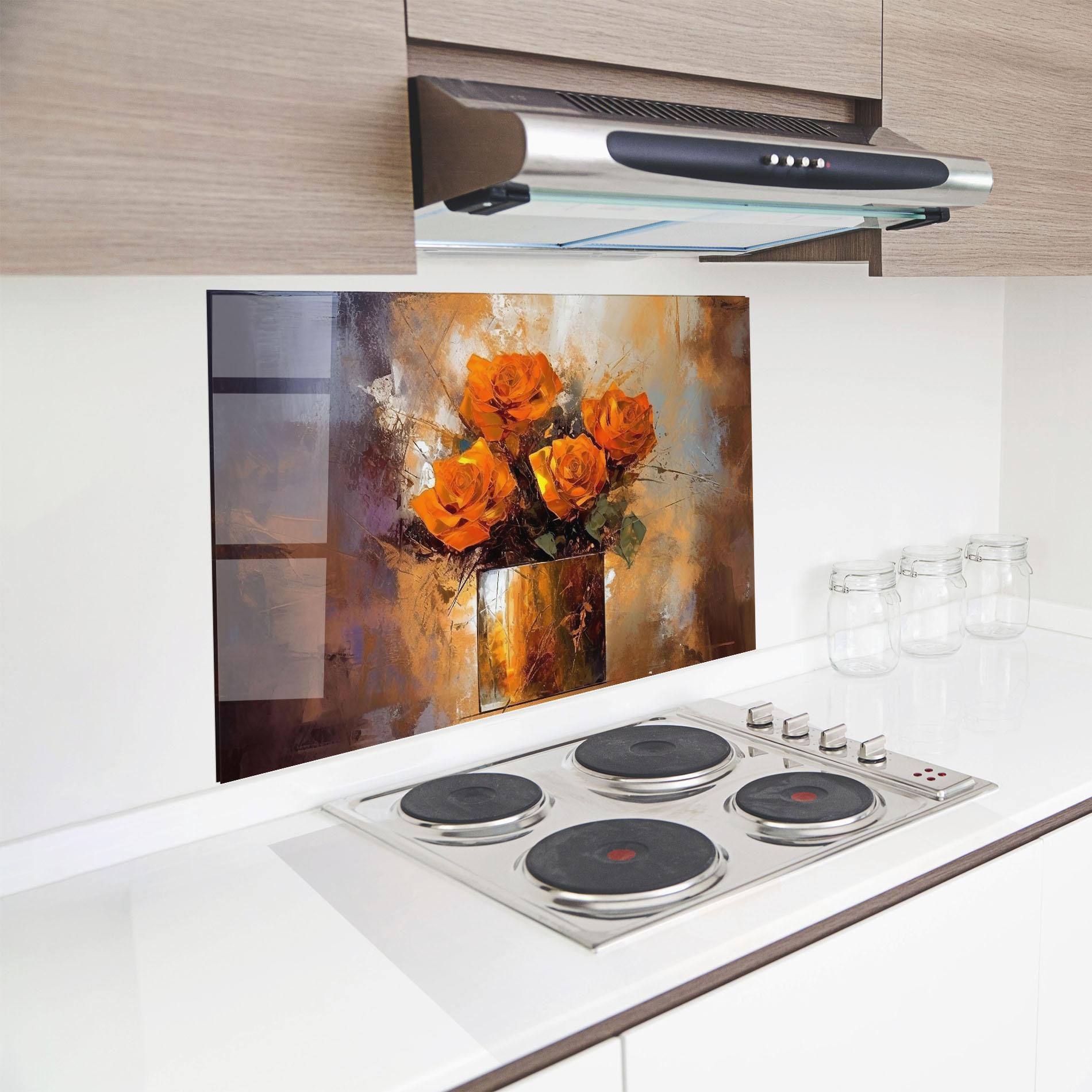 Küchenrückwand Glas Vase Orange Rose mockup 8