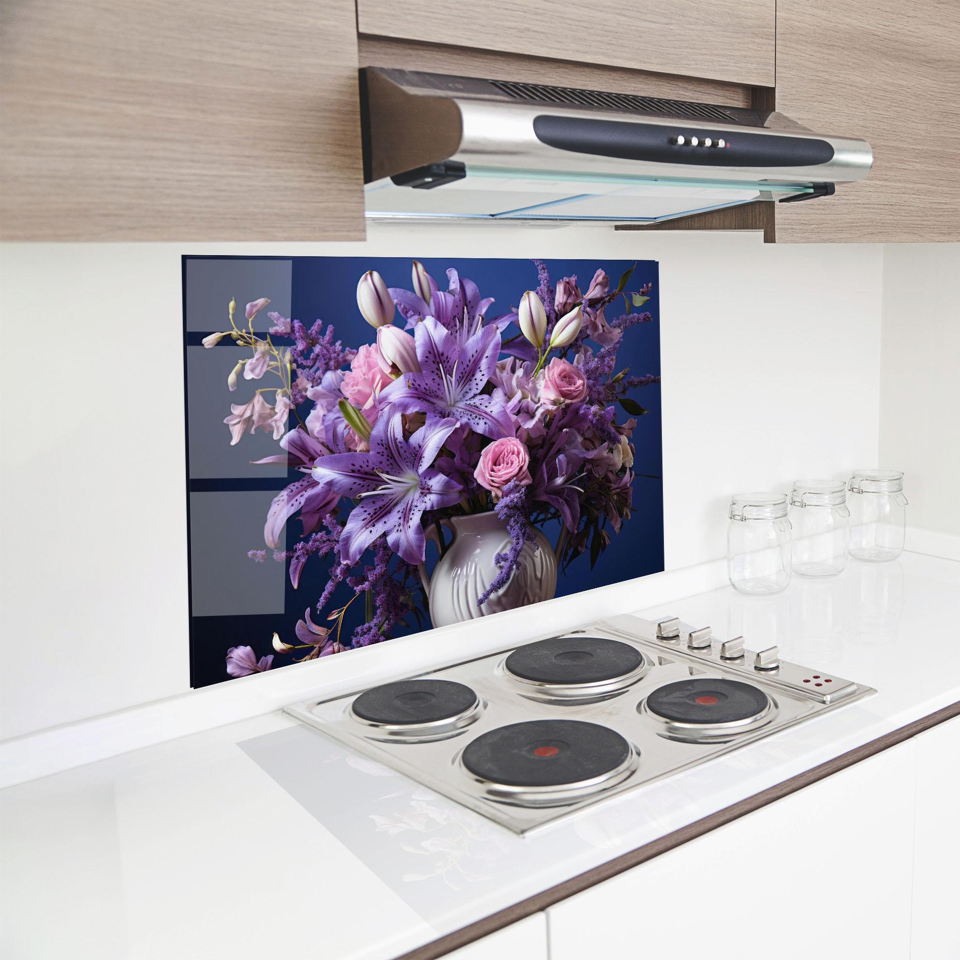 Küchenrückwand Glas Vase Purple Flower mockup 8