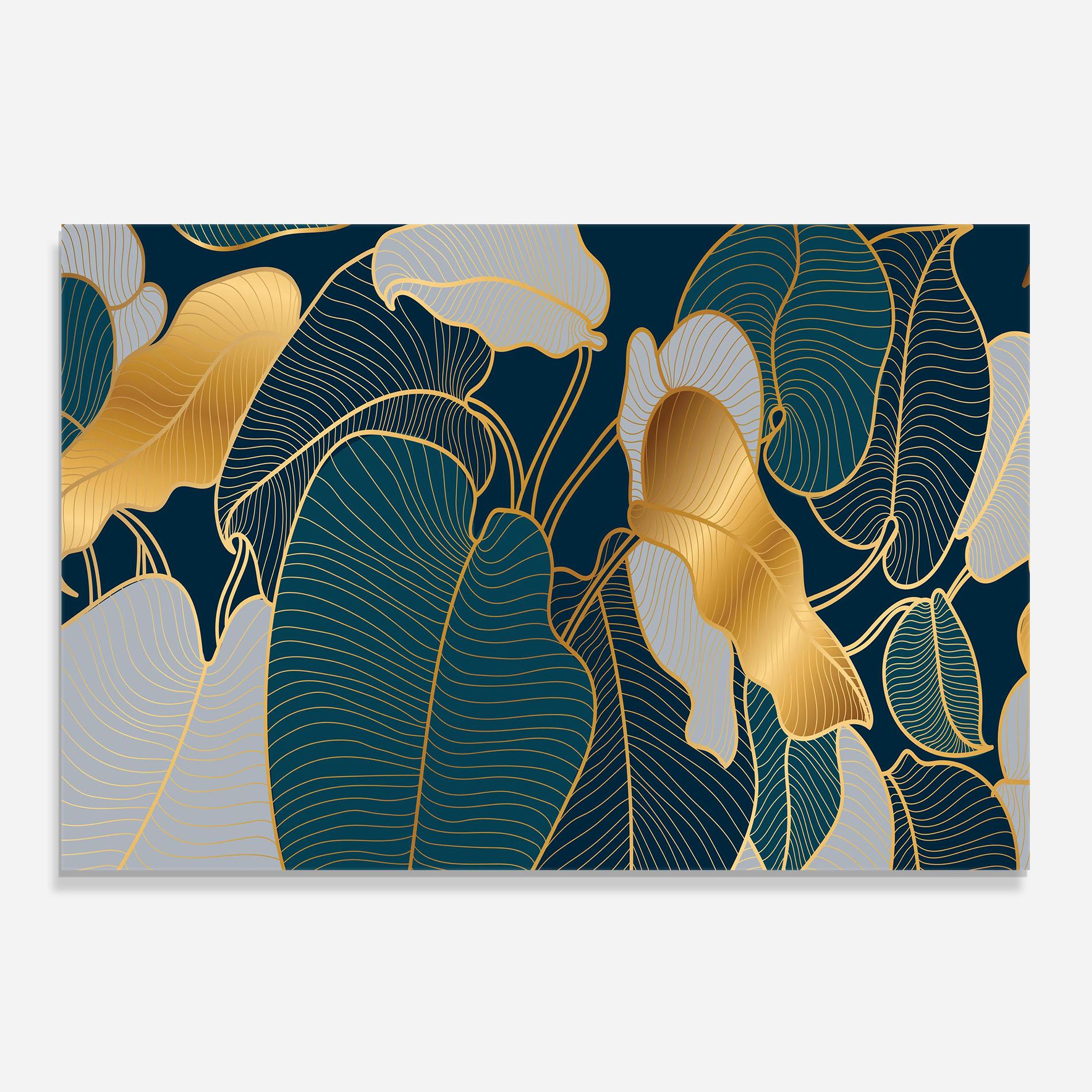 Küchenrückwand Glas Golden Leaves mockup 0
