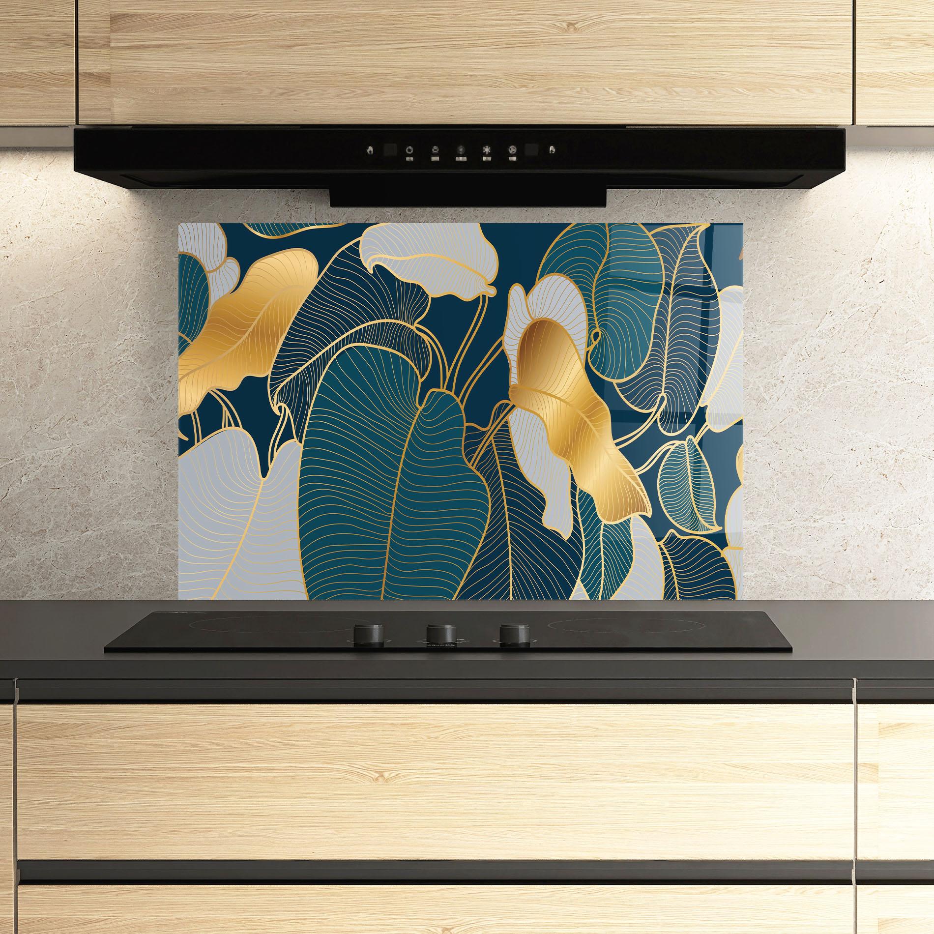 Küchenrückwand Glas Golden Leaves mockup 3