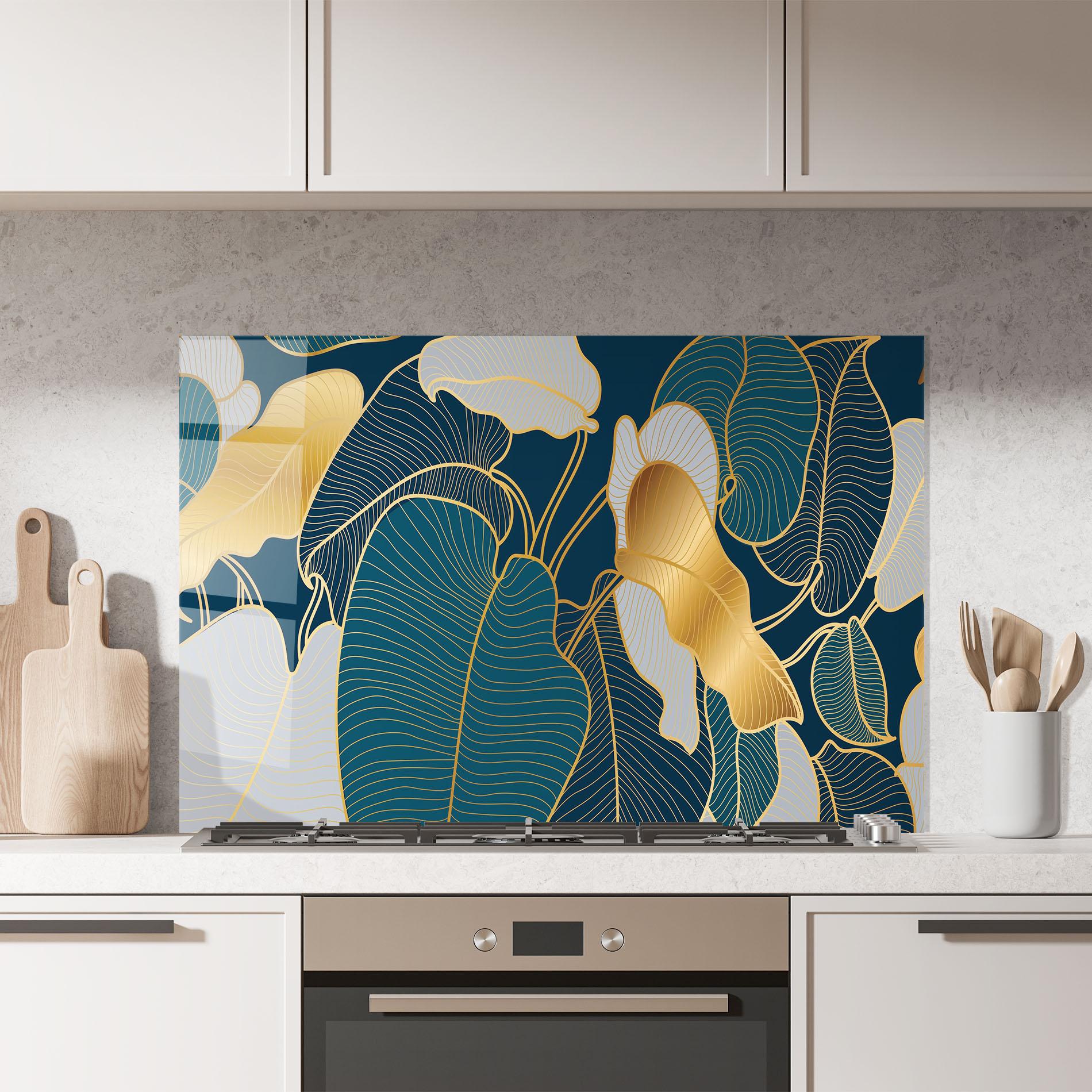 Küchenrückwand Glas Golden Leaves mockup 7