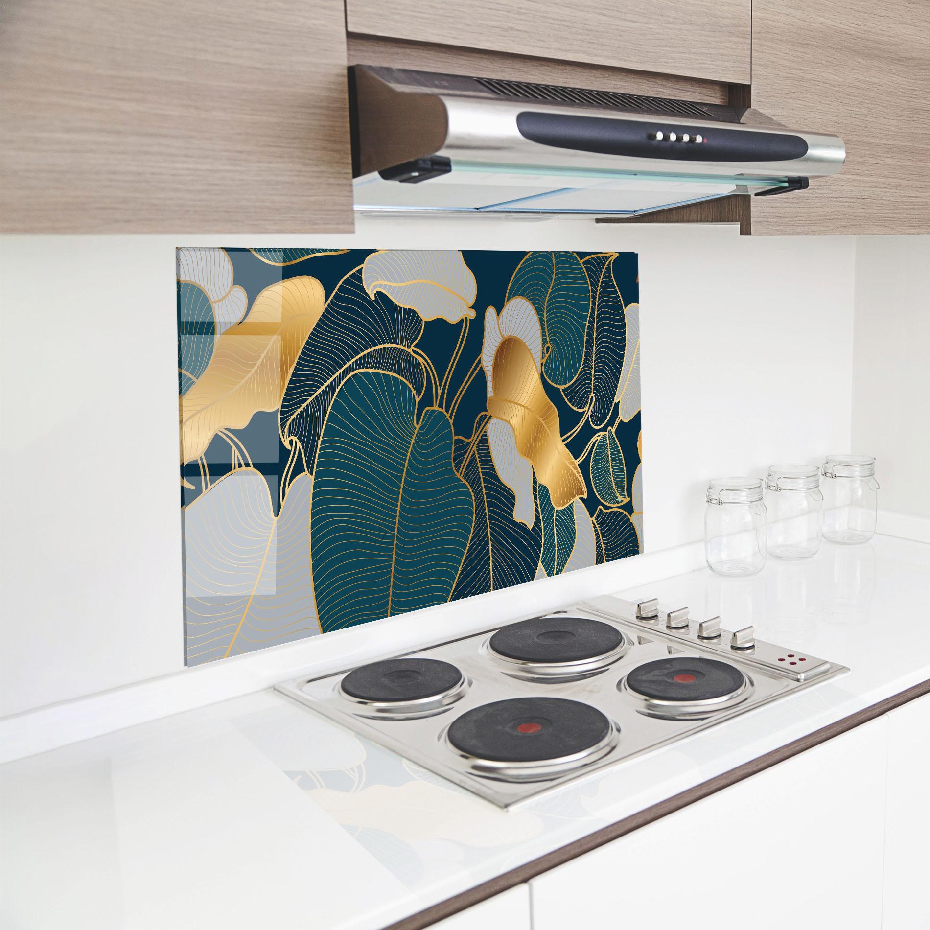 Küchenrückwand Glas Golden Leaves mockup 8