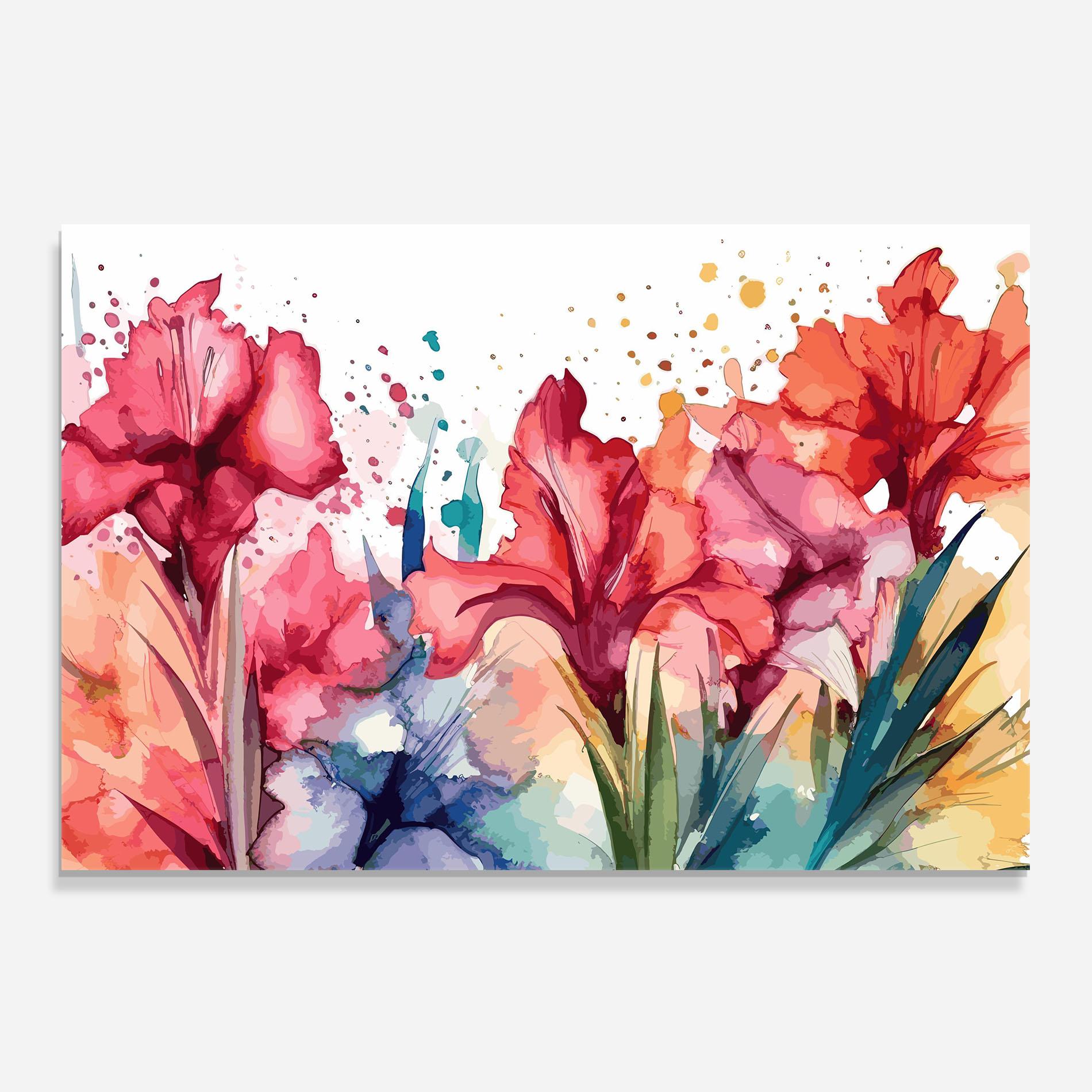 Küchenrückwand Glas Pink Blue Iris mockup 0