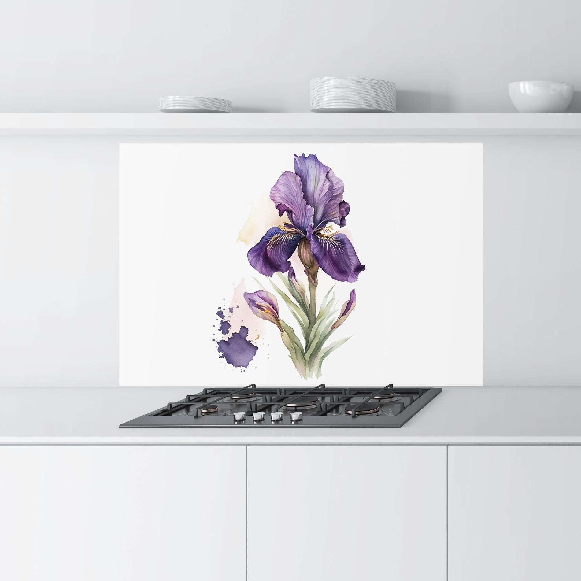 Küchenrückwand Glas Beautiful Purple Iris mockup 9