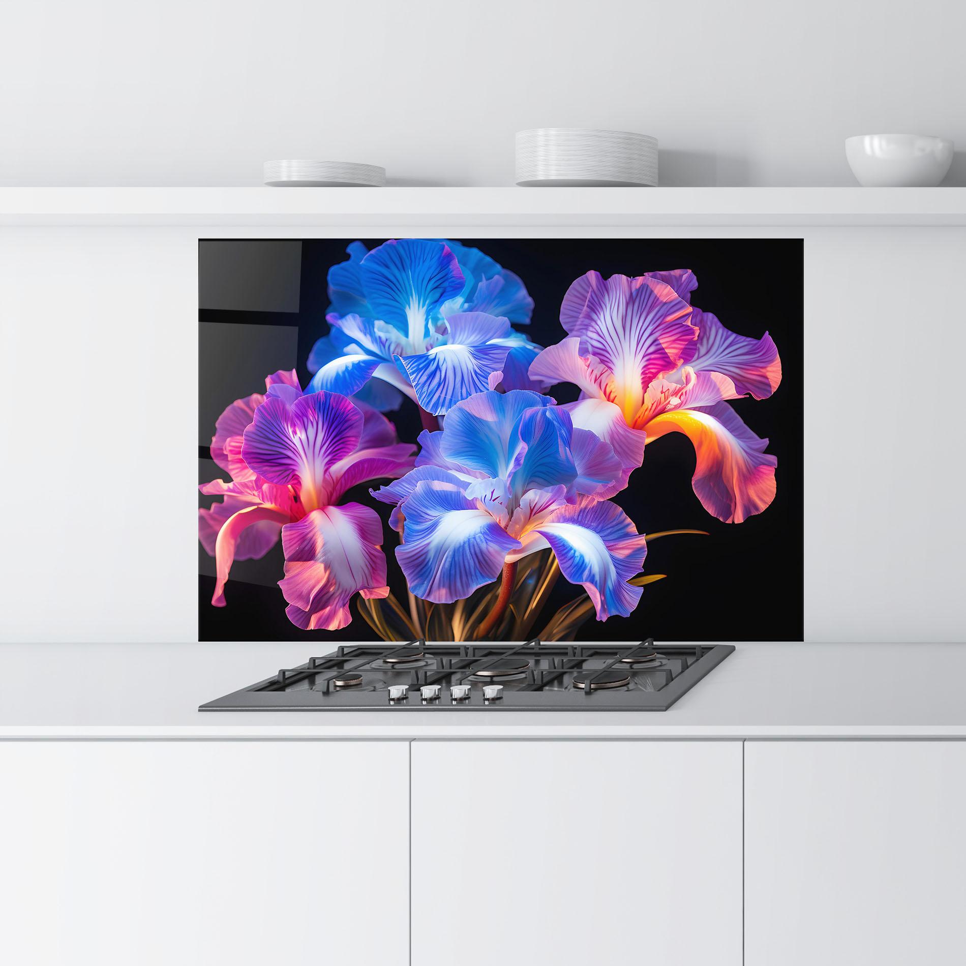 Küchenrückwand Glas Blue Light Iris mockup 9