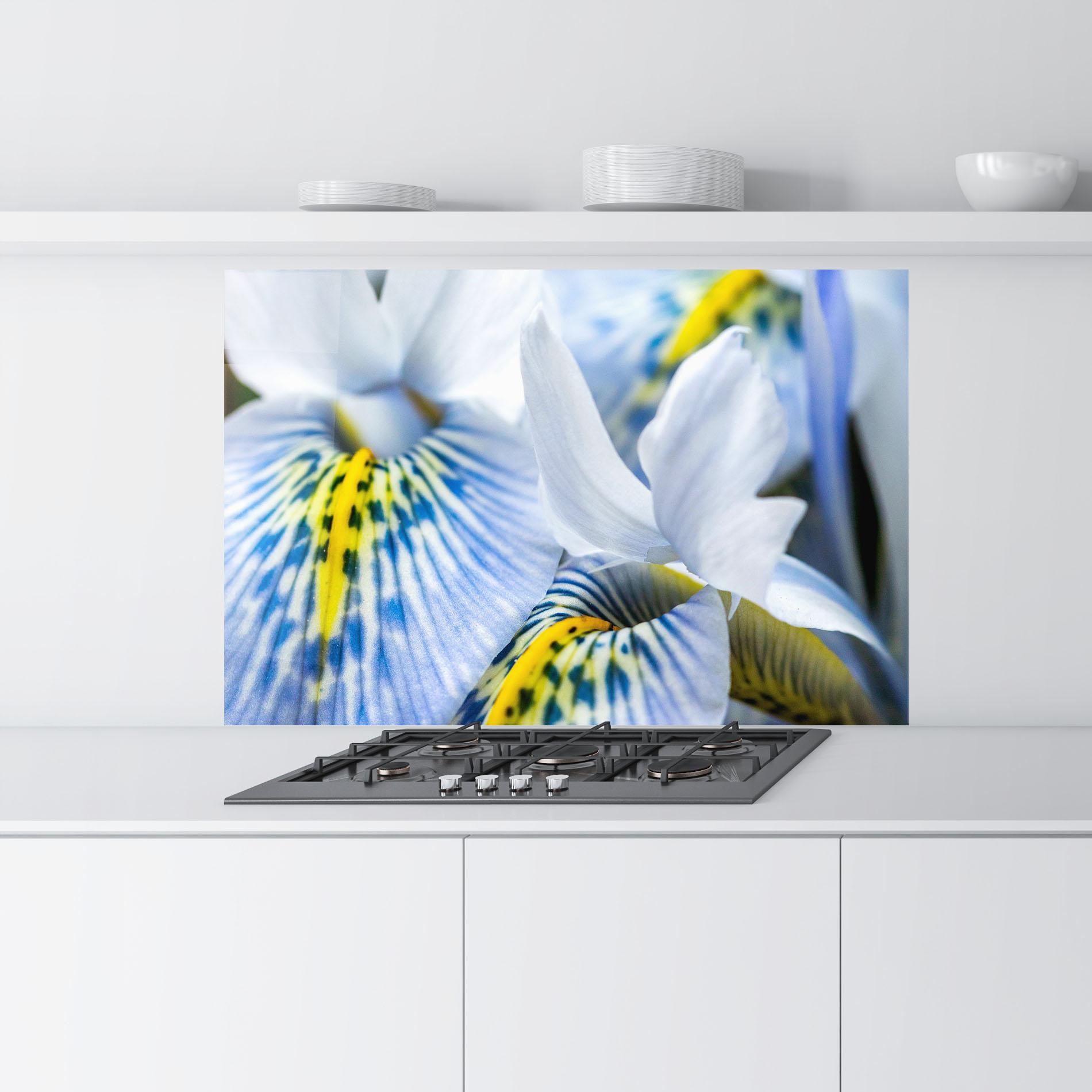 Küchenrückwand Glas Blue Yellow Iris mockup 9