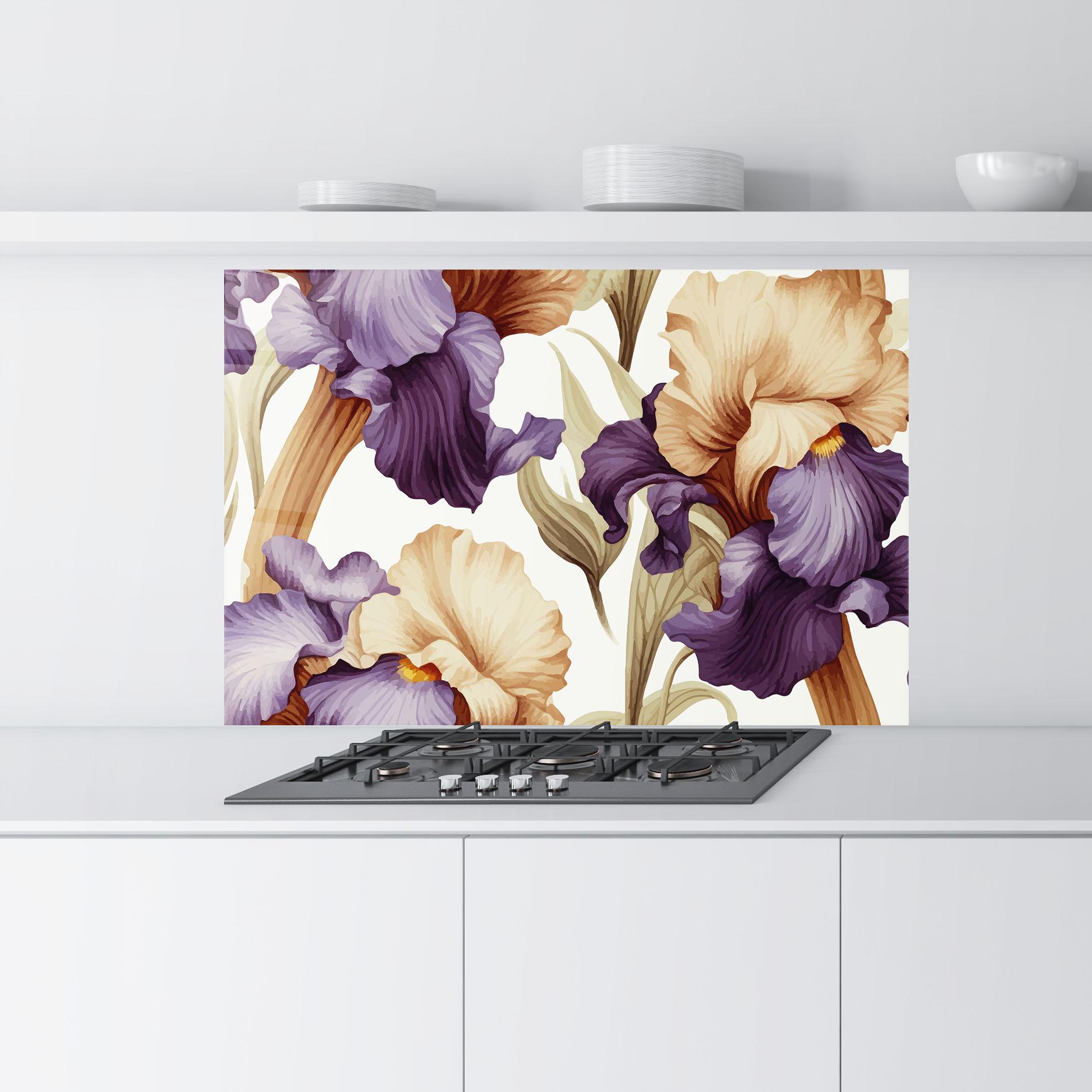 Küchenrückwand Glas Cream Purple Iris mockup 9