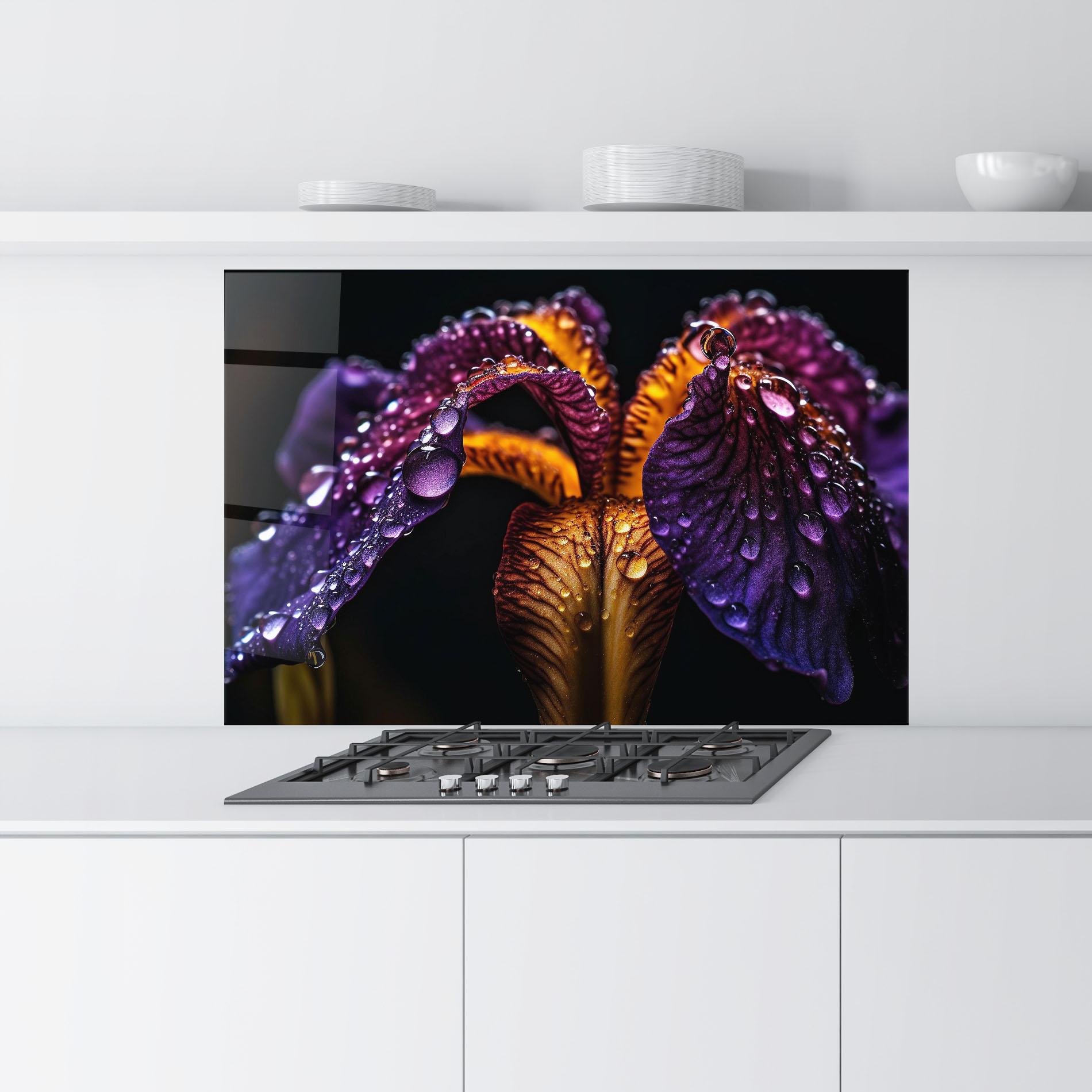 Küchenrückwand Glas Dark Iris After Rain mockup 9