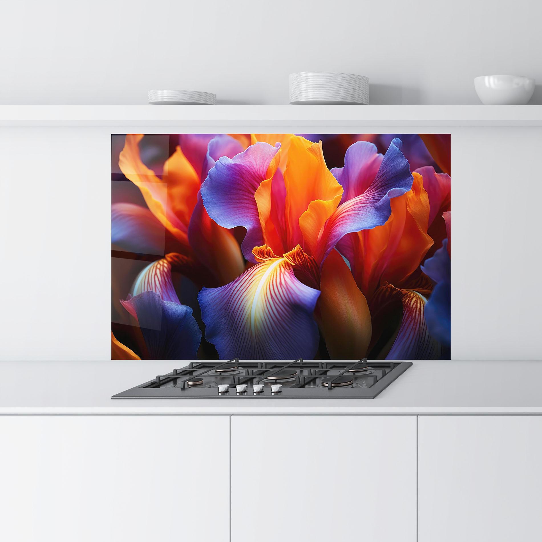 Küchenrückwand Glas Orange Purple Iris mockup 9