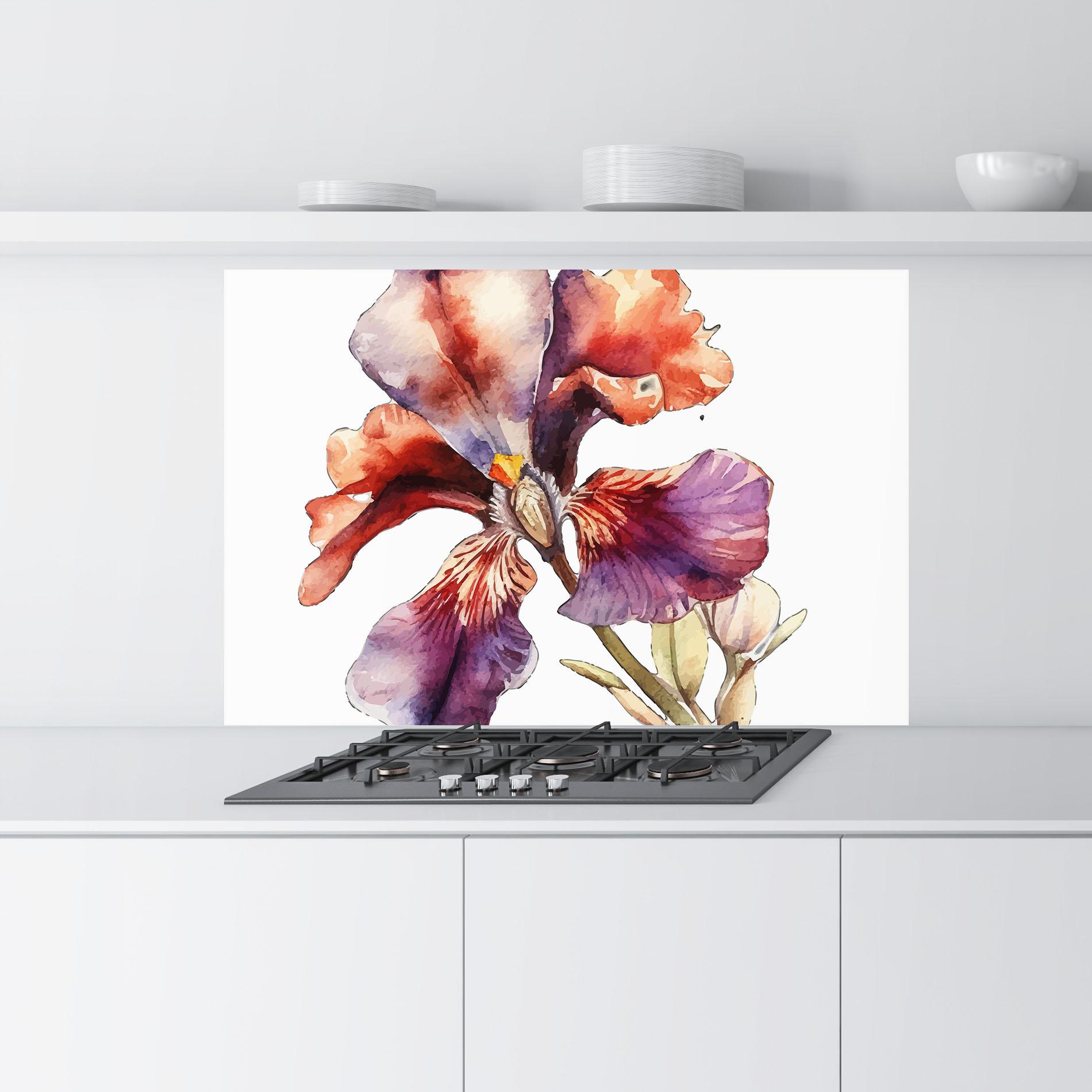 Küchenrückwand Glas Watercolor Iris mockup 9