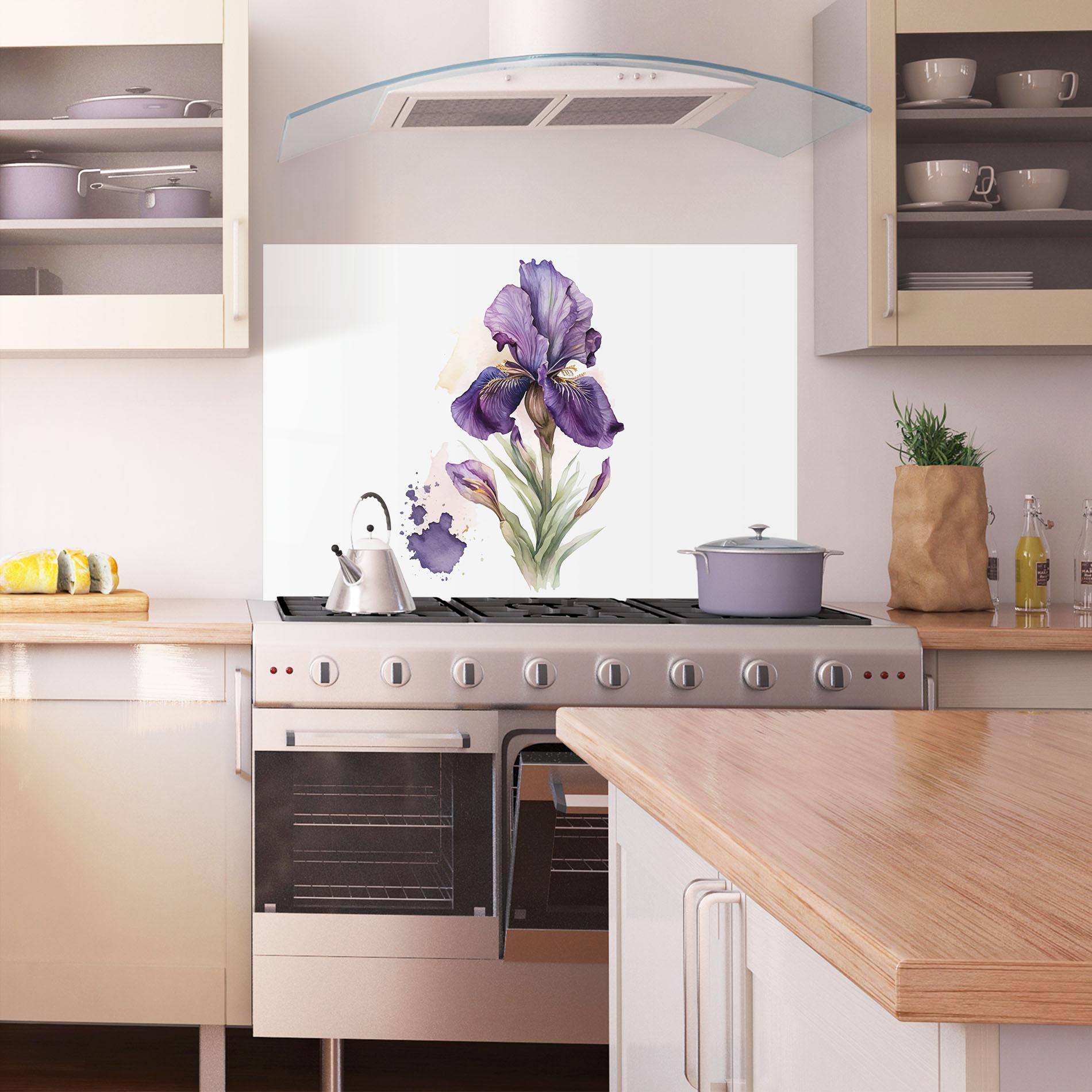 Küchenrückwand Glas Beautiful Purple Iris mockup 1