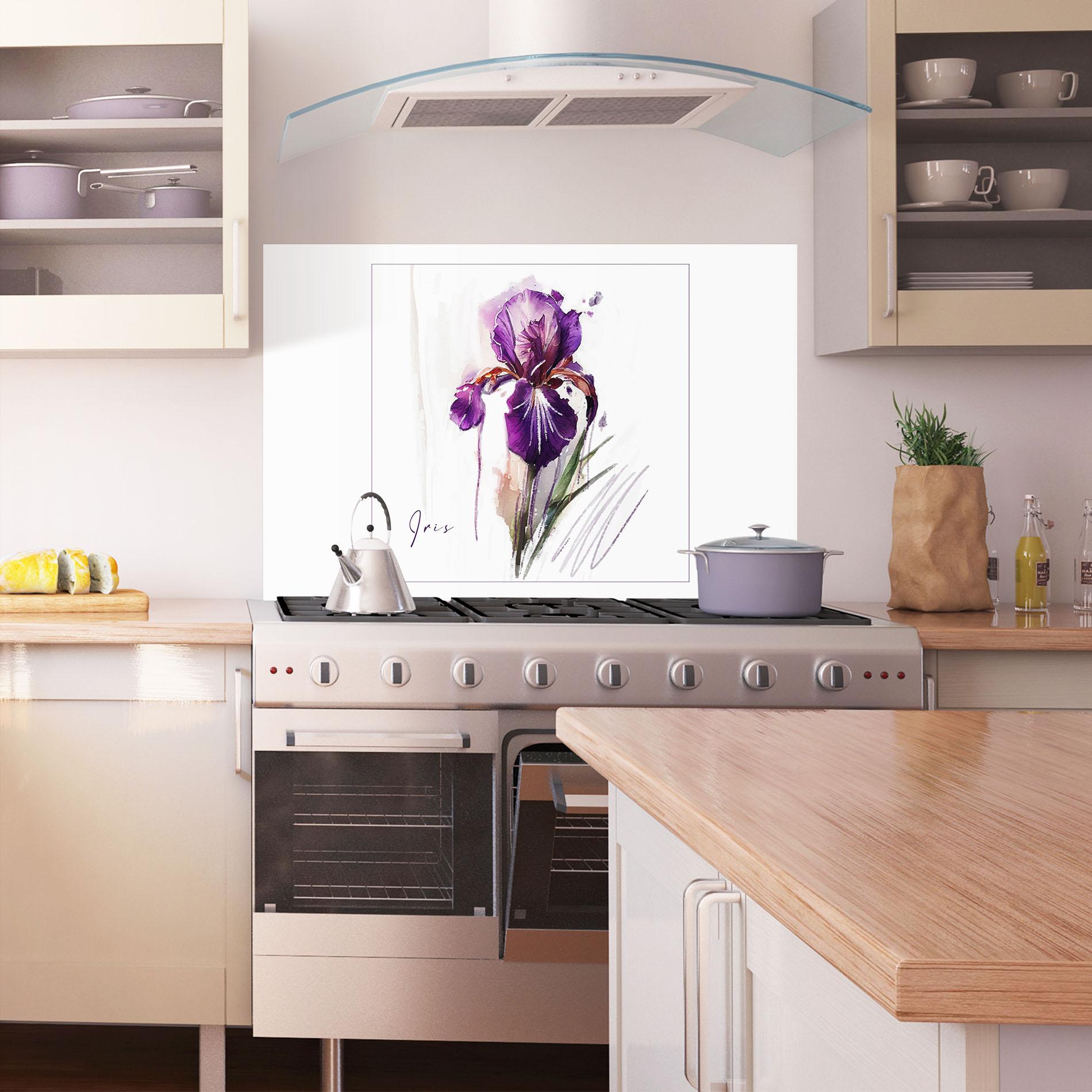 Küchenrückwand Glas Iris Art mockup 1