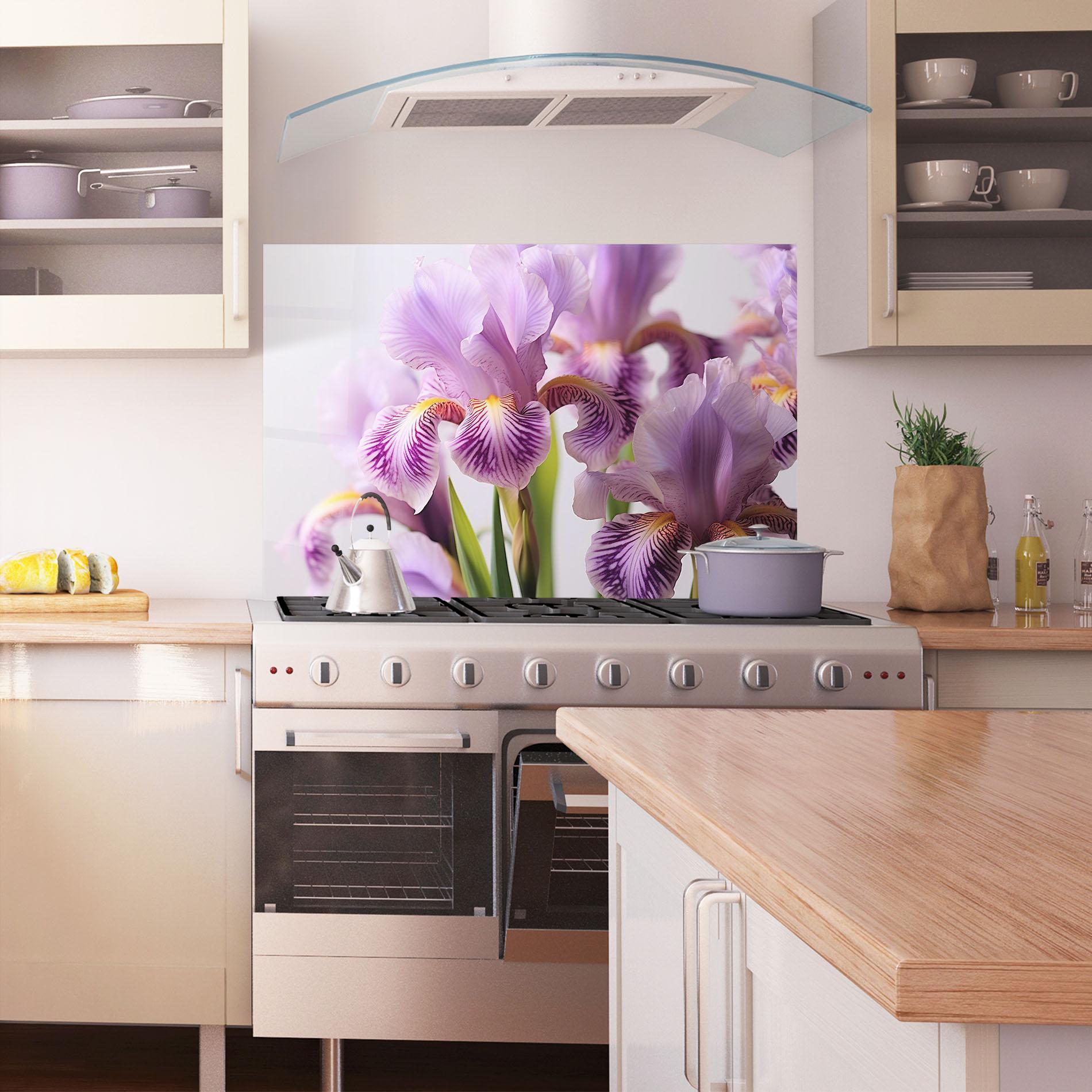 Küchenrückwand Glas Iris In Vase mockup 1