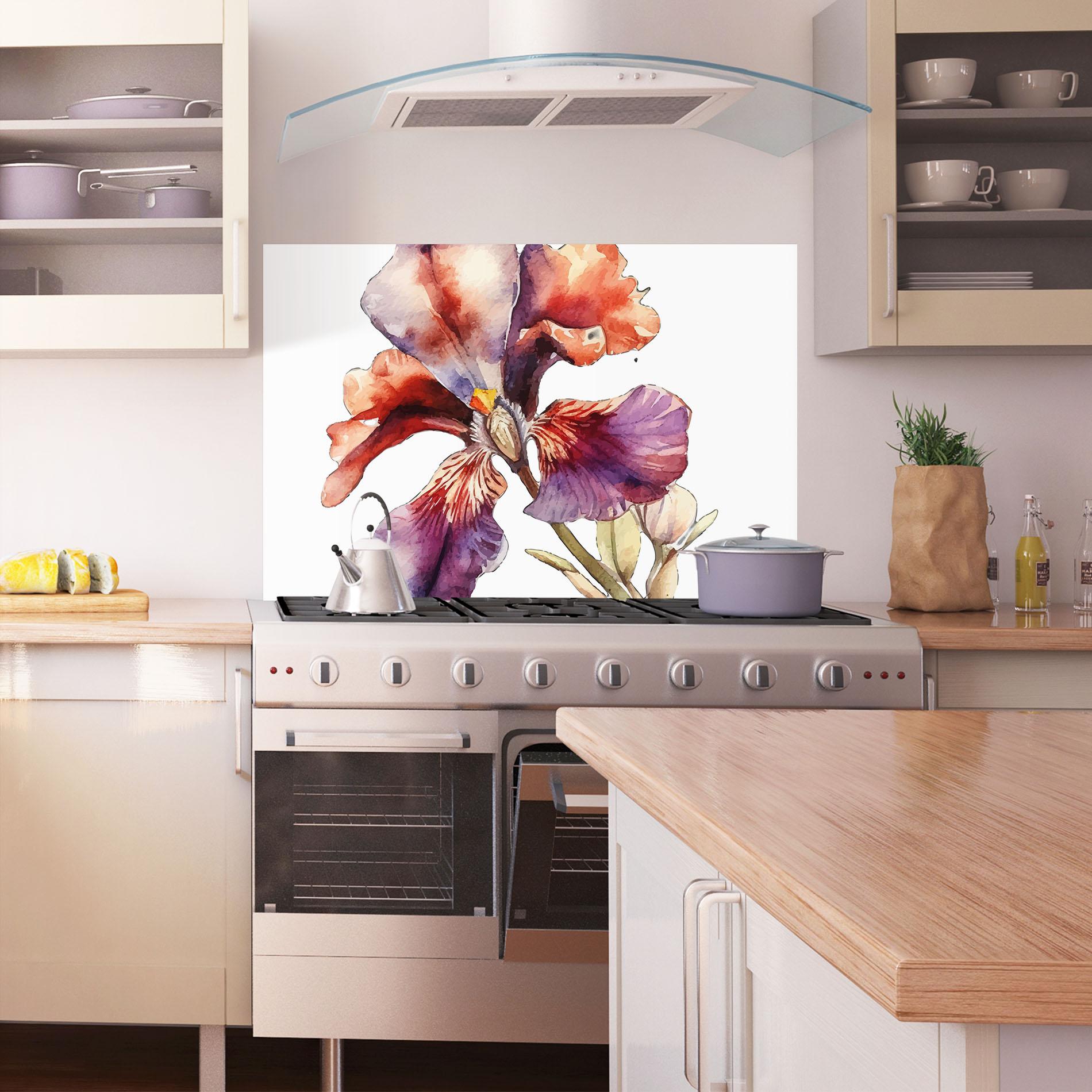 Küchenrückwand Glas Watercolor Iris mockup 1