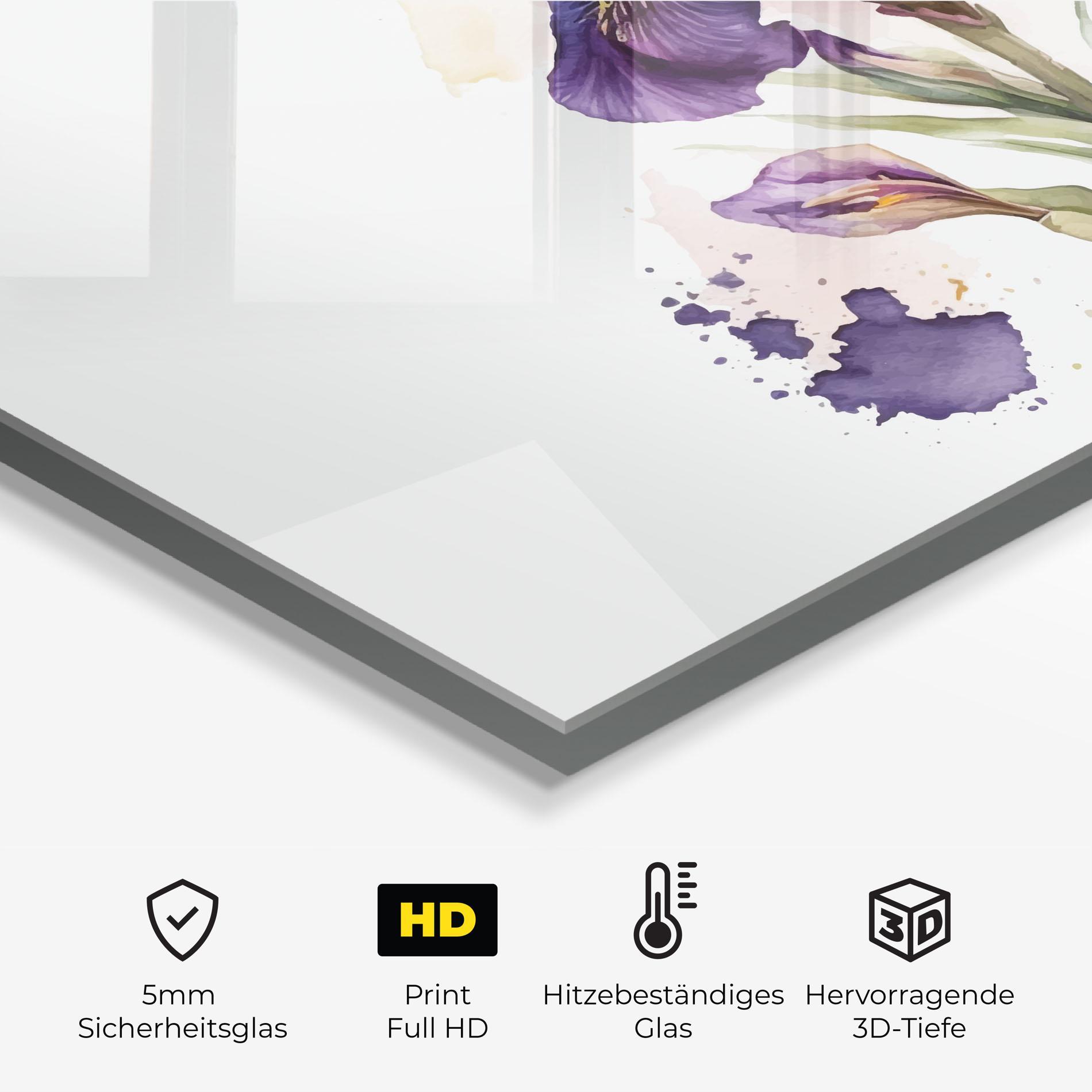 Küchenrückwand Glas Beautiful Purple Iris mockup 2